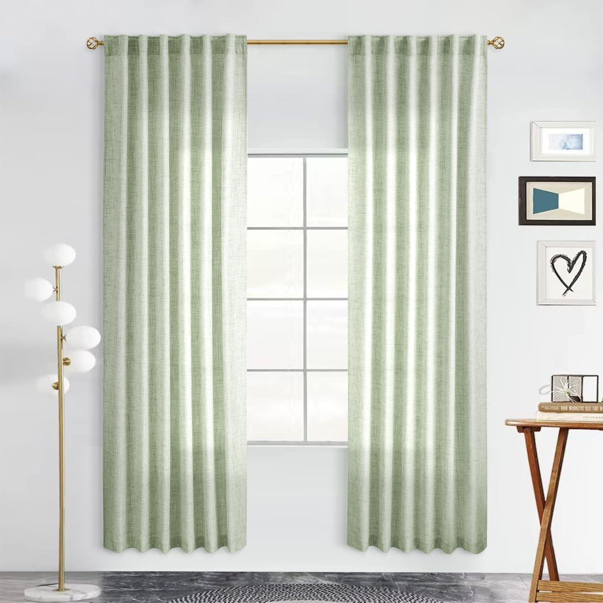 Natural Linen Back Tab Curtains 92 inch Long 2 Panels Set for Living Room Semi Sheer Light Filtering Window Drape Neutral Country Farmhouse Boho Curtains for Bedroom Cream Beige