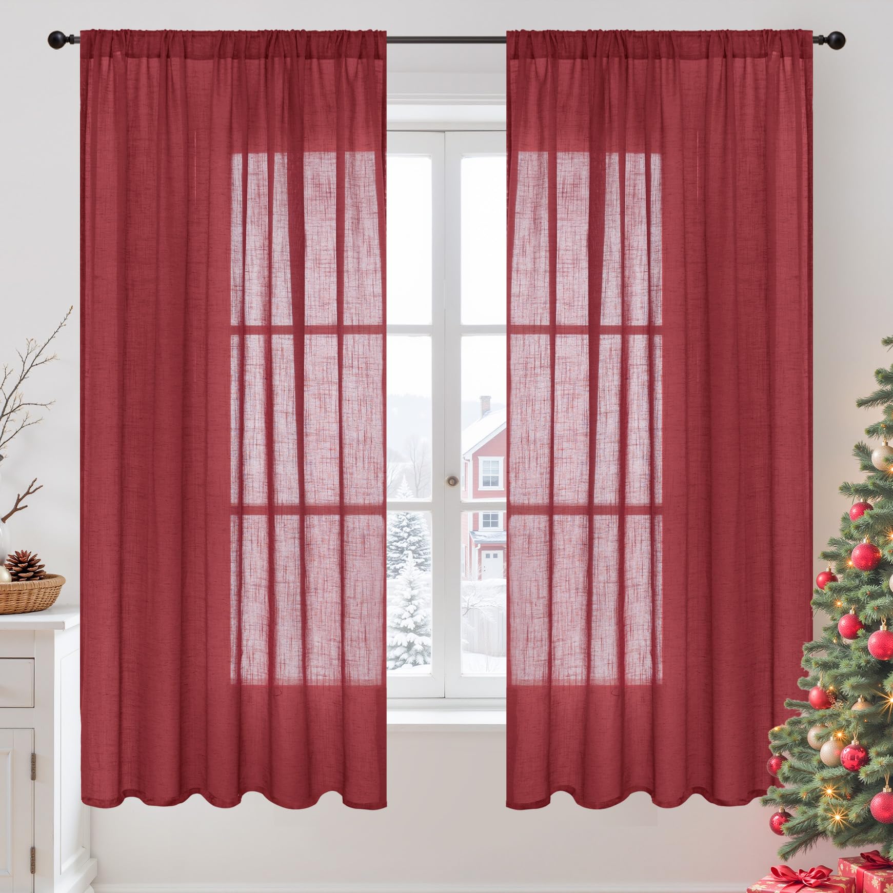 BGment 90 Inches Long Curtains Linen Semi Sheer, Light Filtering Window Treatments Drapes with Rod Pocket Lightweight for Living Room Bedroom, 2 Panels, 52 Inch Wide Each Panel