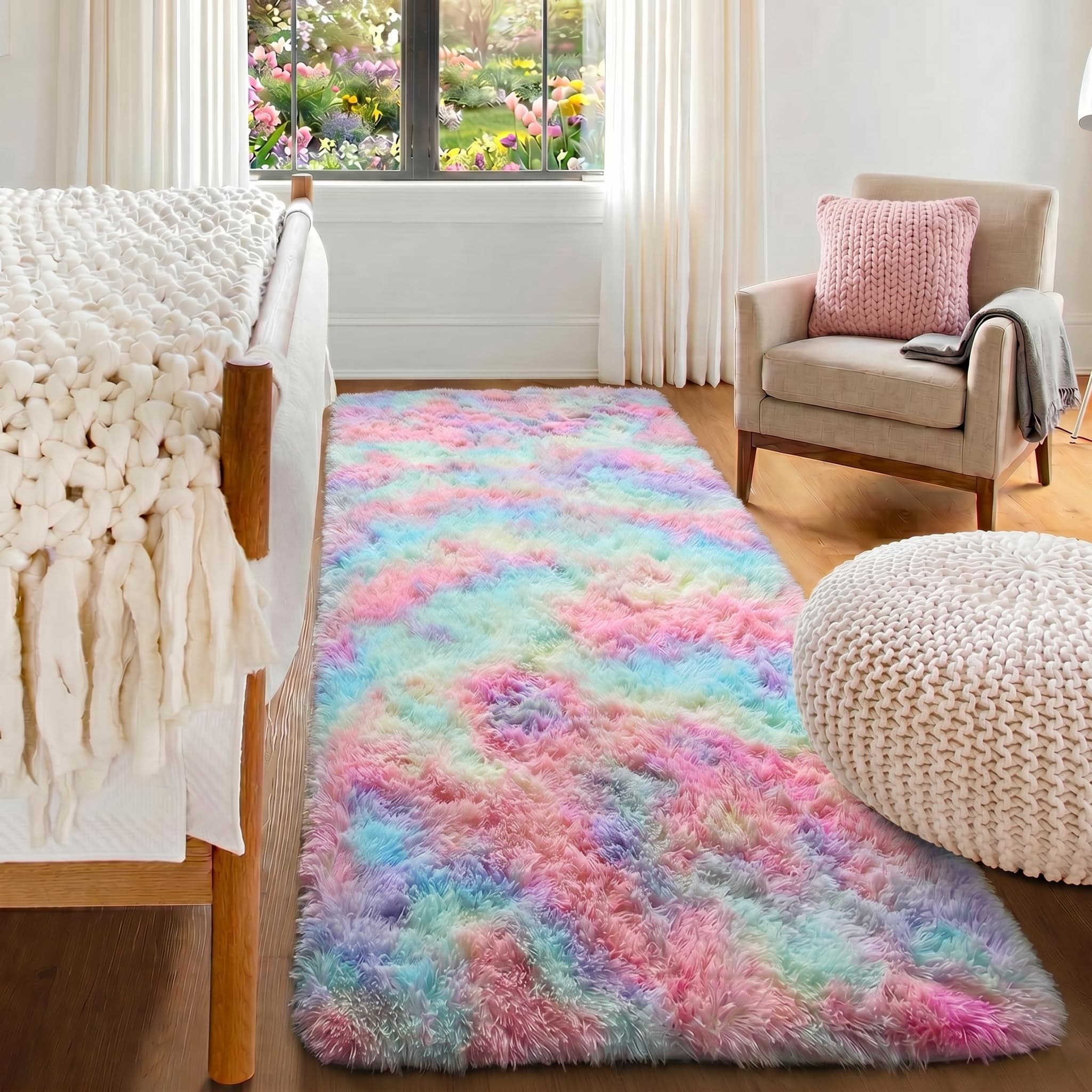 ONASAR Tie-Dyed Dark Grey Round Area Rugs 5ft, Ultra Soft Bedroom Circle Rug for Kids Girls Teen Room, Fluffy Plush Shaggy Carpet Floor Mats for Baby Nursery Living Room Playroom Home Decor