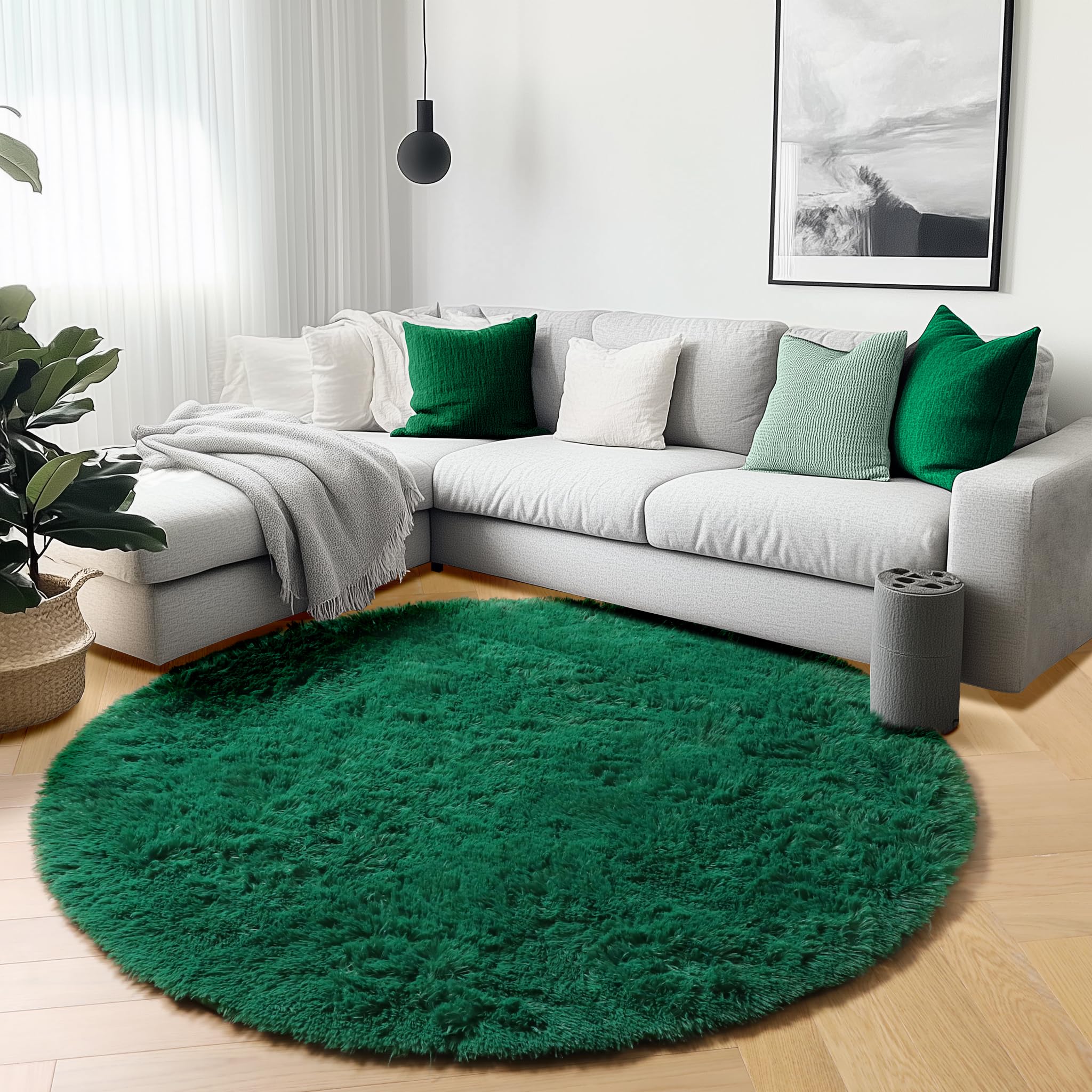 ONASAR Tie-Dyed Dark Grey Round Area Rugs 5ft, Ultra Soft Bedroom Circle Rug for Kids Girls Teen Room, Fluffy Plush Shaggy Carpet Floor Mats for Baby Nursery Living Room Playroom Home Decor