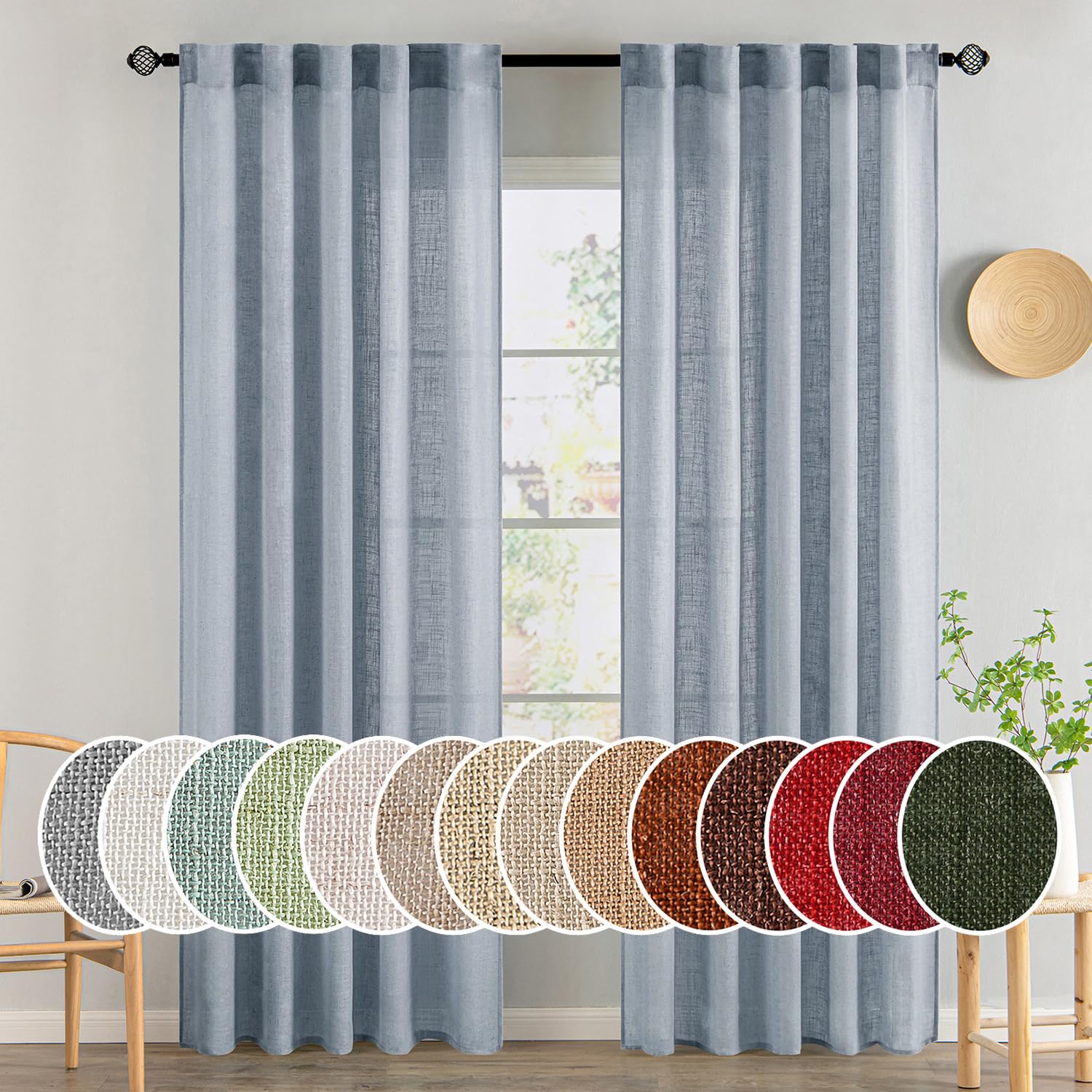 MIULEE Taupe Linen Curtains 84 Inch Length for Bedroom Living Room, Soft Thick Linen Textured Window Drapes Semi Sheer Light Filtering Back Tab Rod Pocket Burlap Look Farmhouse Country Decor, 2 Panels