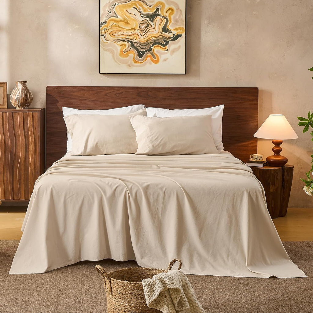 King 100% Linen 4-Piece Sheet Set, Breathable All-Season Bedding