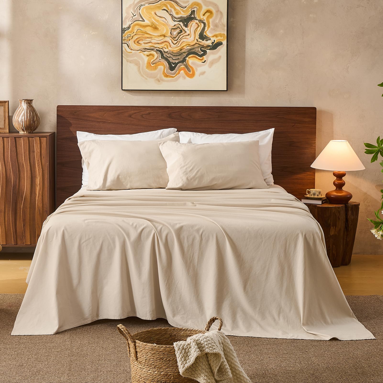 100% Linen Sheets Queen Size,Breathable & Durable 4-Piece Bed Flax Sheet Set,Soft All-Season Bedding for Hot Sleepers 16" Deep Pocket Oeko-TEX Certified,（Queen, Dark Grey）