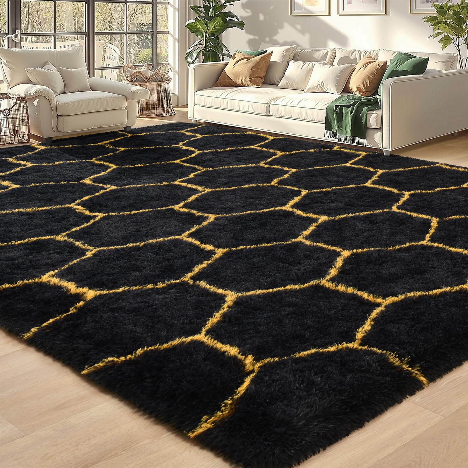 Merelax Soft Modern Indoor Shaggy Area Rug for Bedroom Livingroom Dorm Kids Room Home Decorative, Non-Slip Plush Fluffy Furry Fur Rugs Comfy Nursery Accent Floor Carpet 2x3 Feet, Black