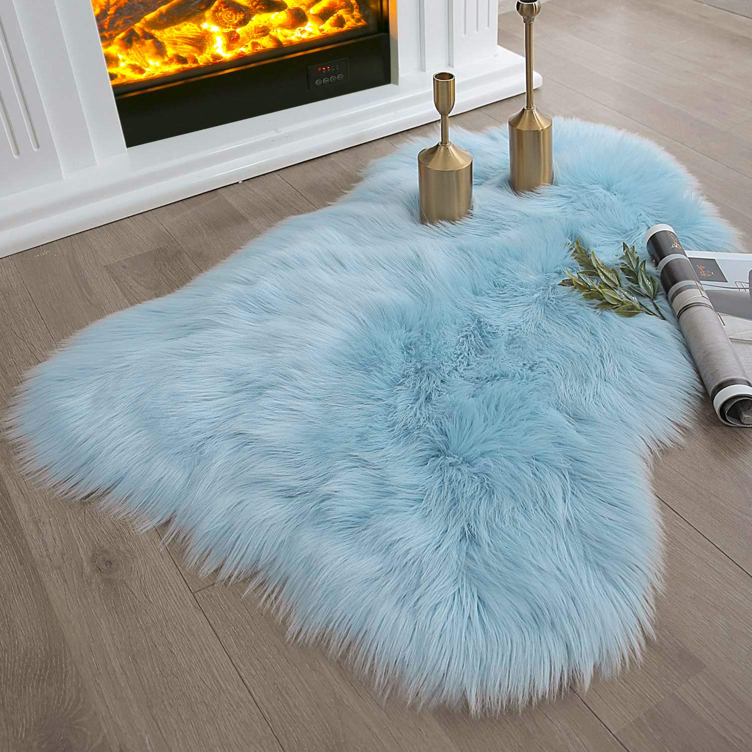 4×4ft White Fluffy Faux Fur Rug, Washable Shag Area Rug for Home Decor