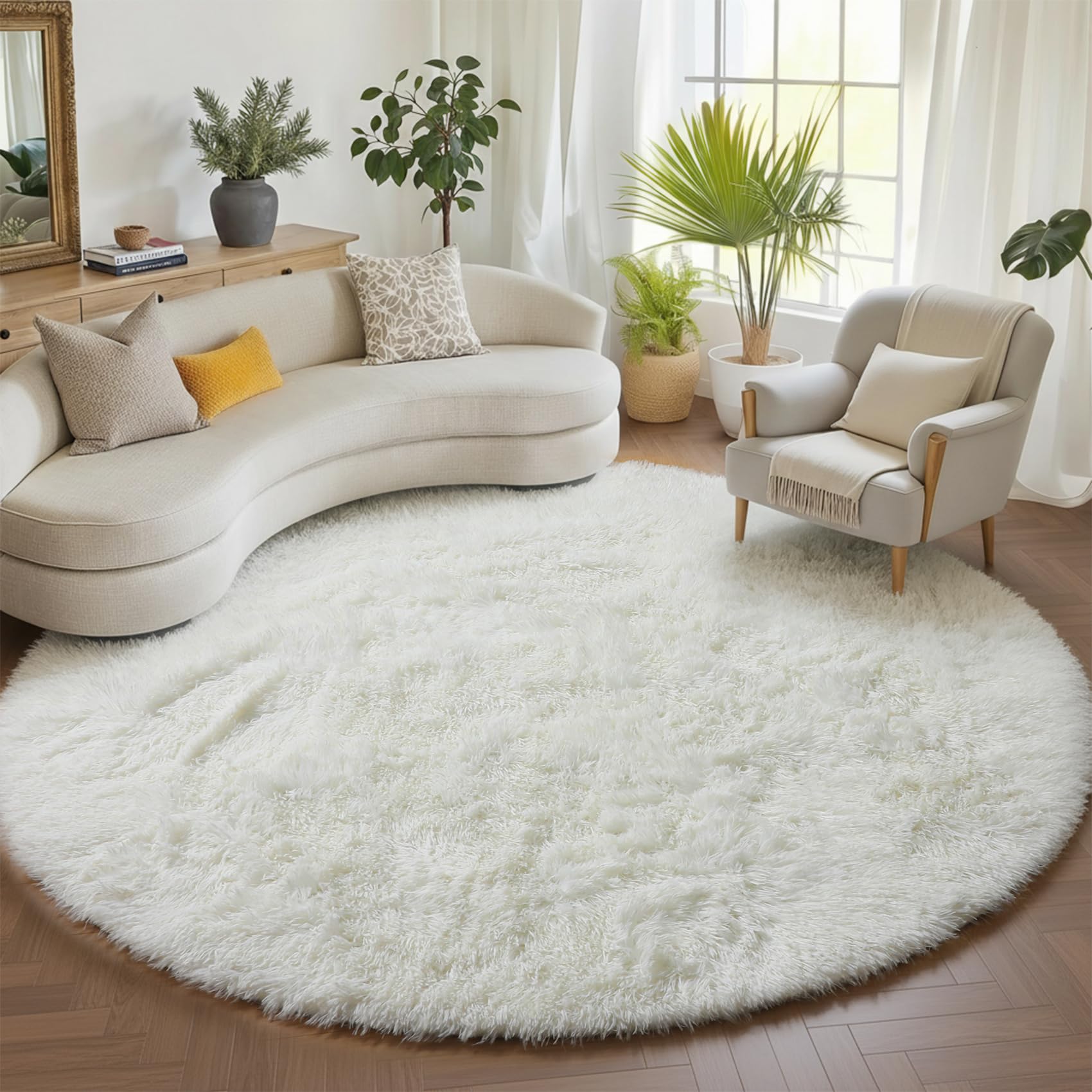 ONASAR Tie-Dyed Dark Grey Round Area Rugs 5ft, Ultra Soft Bedroom Circle Rug for Kids Girls Teen Room, Fluffy Plush Shaggy Carpet Floor Mats for Baby Nursery Living Room Playroom Home Decor