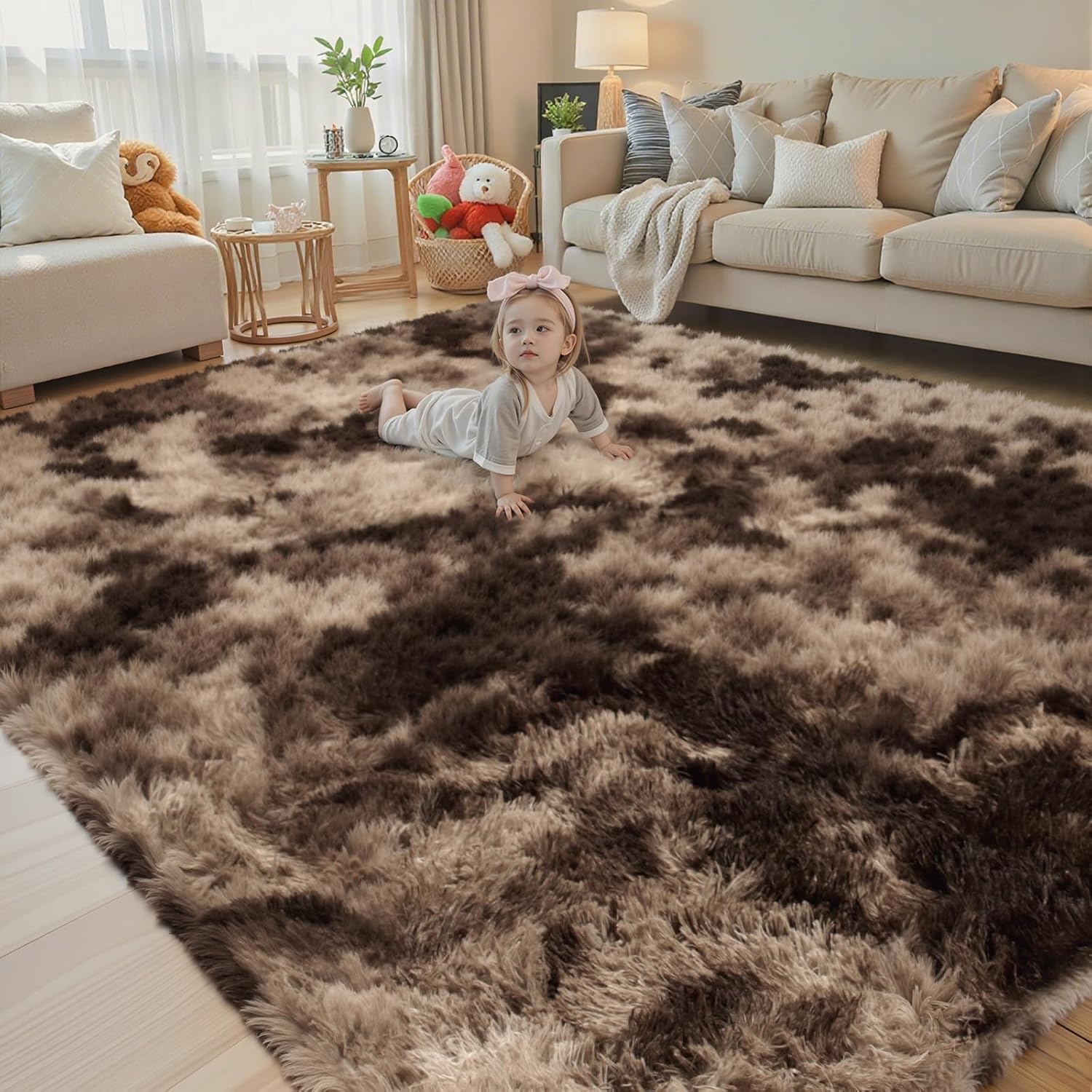 8x10 Area Rugs for Living Room Bedroom Fluffy, Large Area Rug Shag Shaggy Carpet Soft Plush Furry Bedside Rug, Area Rugs for Home Decor(8 x 10, Dark Blue Tie-Dyed)
