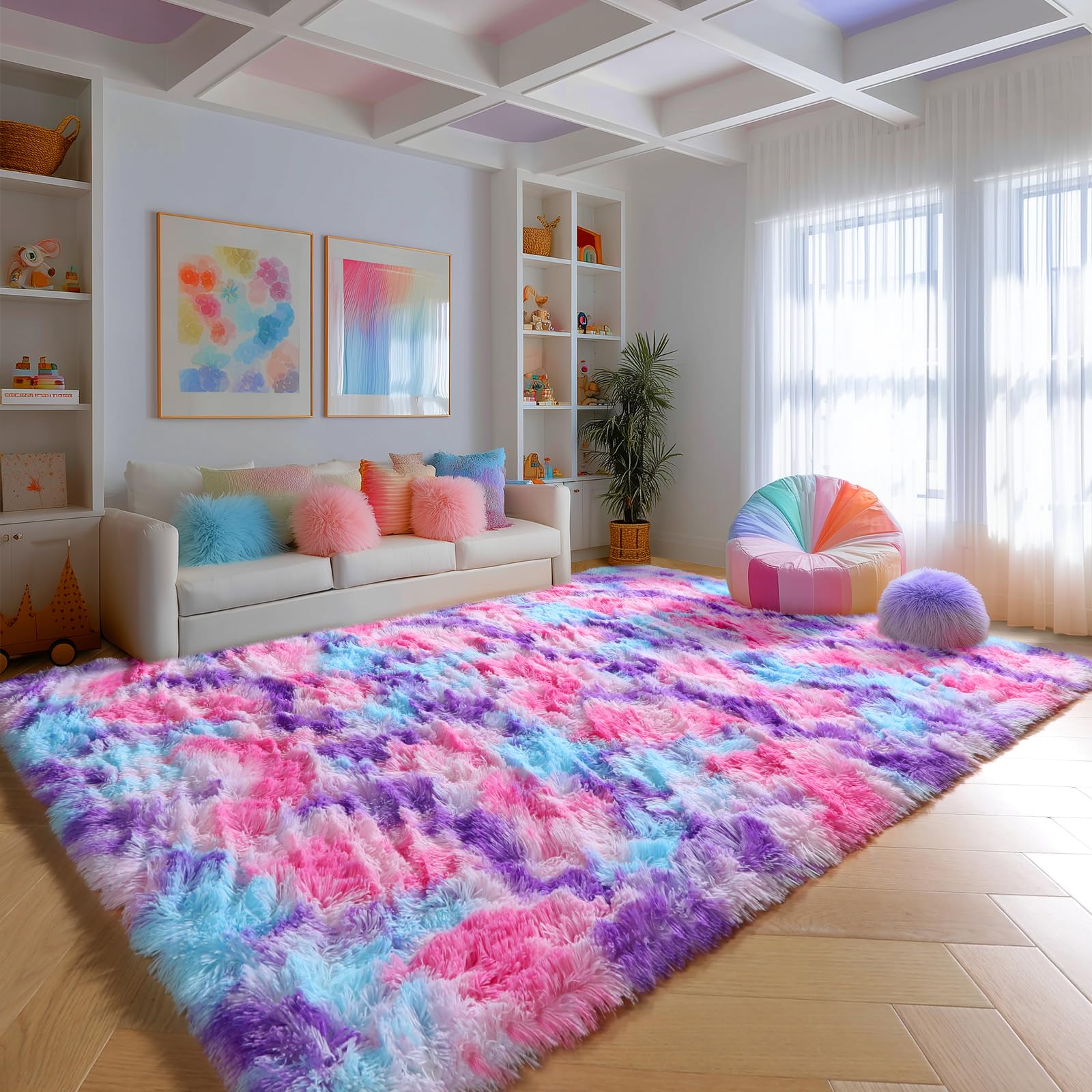 PAGISOFE Abstract Soft Shaggy Rugs for Living Room 5x8 Ft,Tie-Dyed Grey Fluffy Rugs for Kids Room Furry Carpets for Bedroom Room Decor Aesthetic Large Shag Carpet for Boys Girls Dorm Nursery