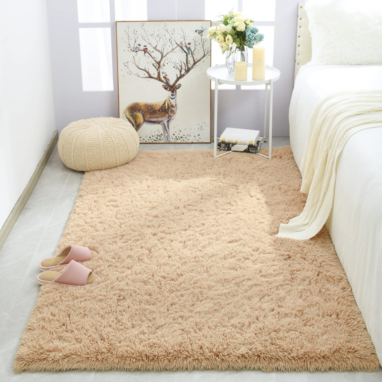 Merelax Soft Modern Indoor Shaggy Area Rug for Bedroom Livingroom Dorm Kids Room Home Decorative, Non-Slip Plush Fluffy Furry Fur Rugs Comfy Nursery Accent Floor Carpet 2x3 Feet, Black