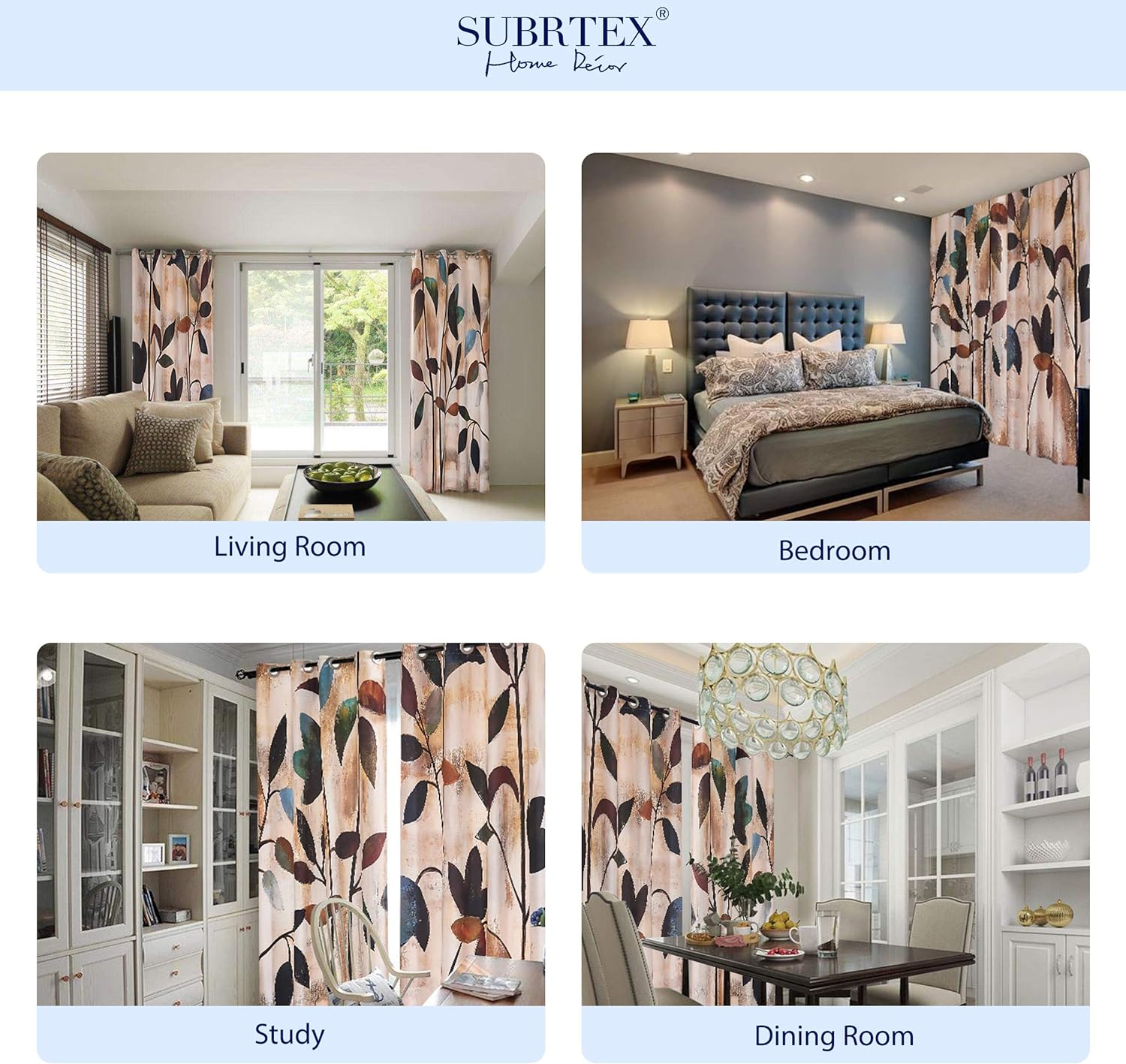 SUBRTEX Light Flitering Curtains 52Wx84L, Room Darkening Vibrant Floral Drapes, 50% Blackout, Semi Sheer Boho Farmhouse Curtains for Living Room, Brown