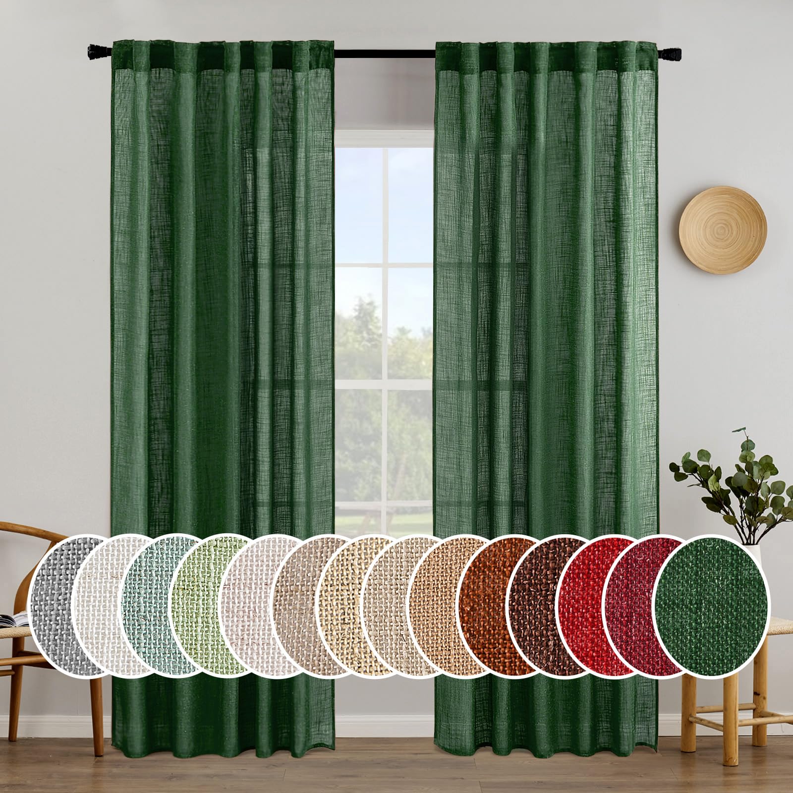 MIULEE Taupe Linen Curtains 84 Inch Length for Bedroom Living Room, Soft Thick Linen Textured Window Drapes Semi Sheer Light Filtering Back Tab Rod Pocket Burlap Look Farmhouse Country Decor, 2 Panels