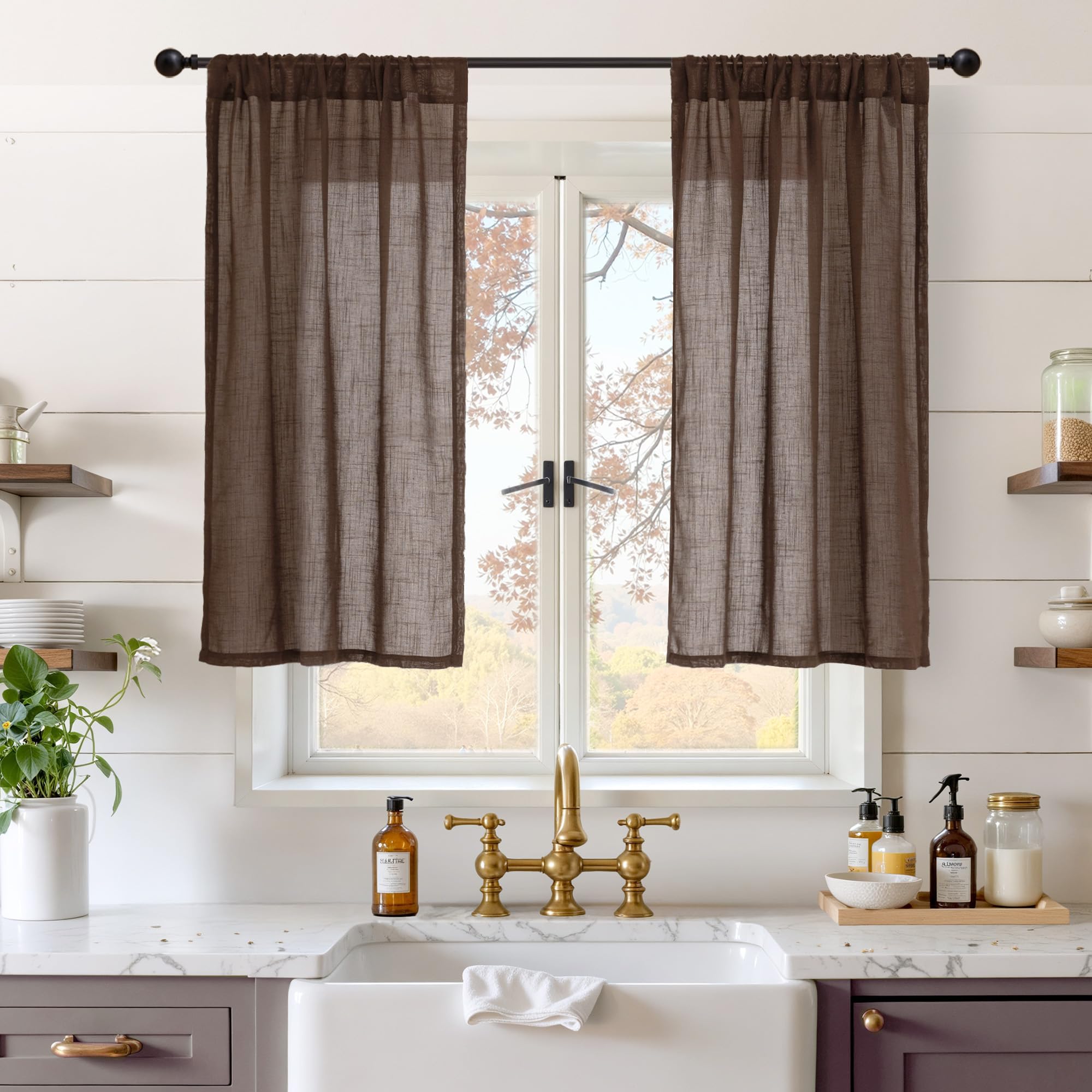 BGment 90 Inches Long Curtains Linen Semi Sheer, Light Filtering Window Treatments Drapes with Rod Pocket Lightweight for Living Room Bedroom, 2 Panels, 52 Inch Wide Each Panel