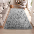 Tie-Dyed Grey Rugs for Bedroom 5x7 ft - Ultra Soft Faux Fur Area Rug - Plush Non-Slip Shaggy Carpet for Living Room, Cozy Fluffy Rug for Kids Boys Girls Dorm Nursery Room, High Pile Floor Carpet