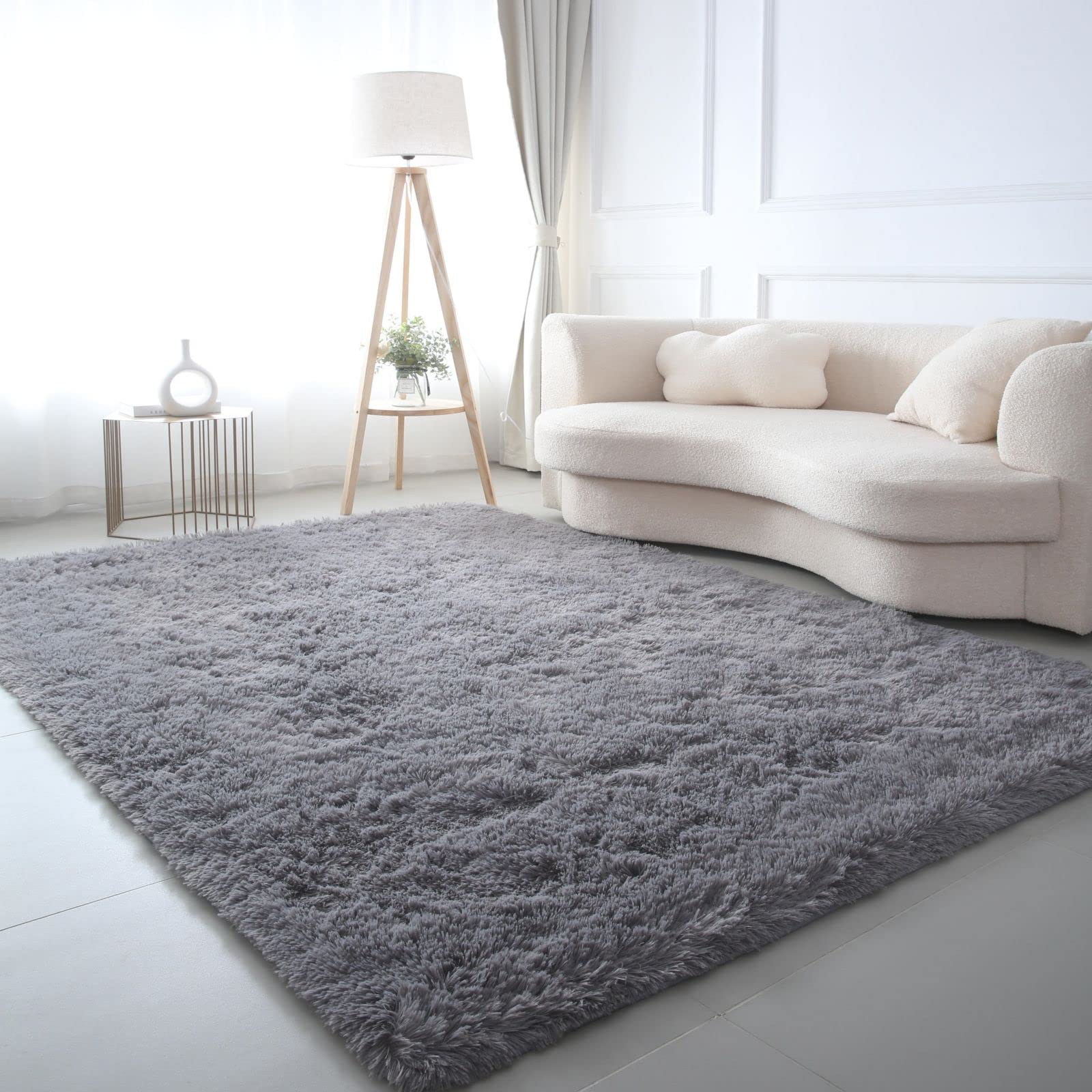 CAIYUECS Shag Area Rug,Indoor Ultra Soft Fluffy Plush Rugs for Bedroom Living Room, Non-Skid Modern Nursery Faux Fur Rugs for Kids Room Home Decor (Tie-Dyed Light Gray, 5x7 Feet)