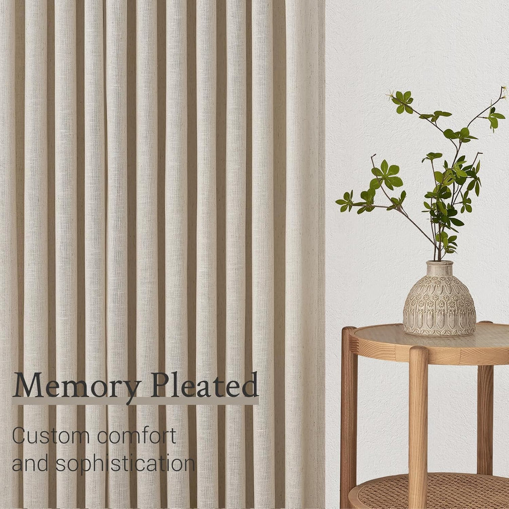 Topfinel 102 Inch Curtains 1 Panels Set,One Packs Pinch Pleat Back Tab Linen Window Semi Sheer Privacy Thick Decorative Curtain Drapes for Living Room Bedroom,60x102 in Long,Oatmeal
