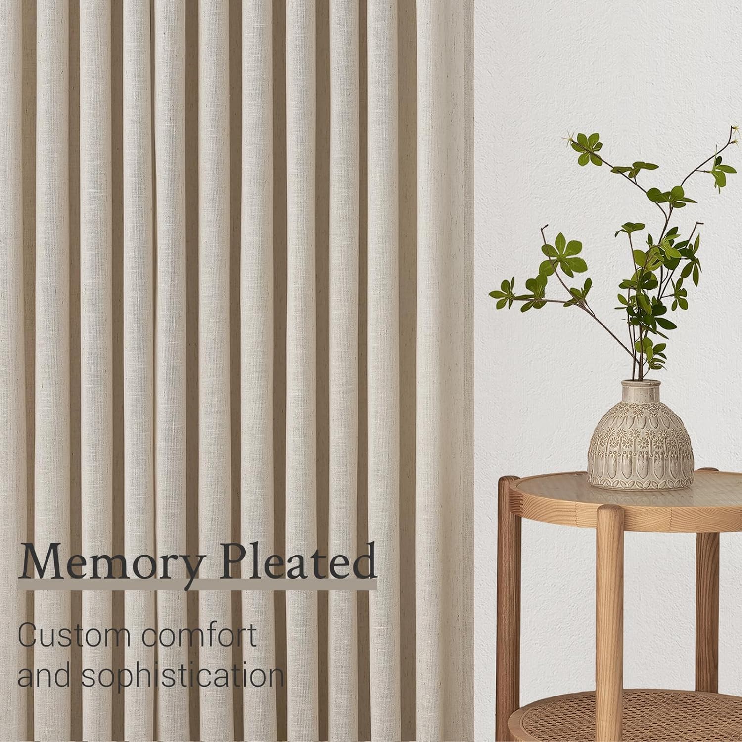 Topfinel 102 Inch Curtains 1 Panels Set,One Packs Pinch Pleat Back Tab Linen Window Semi Sheer Privacy Thick Decorative Curtain Drapes for Living Room Bedroom,60x102 in Long,Oatmeal