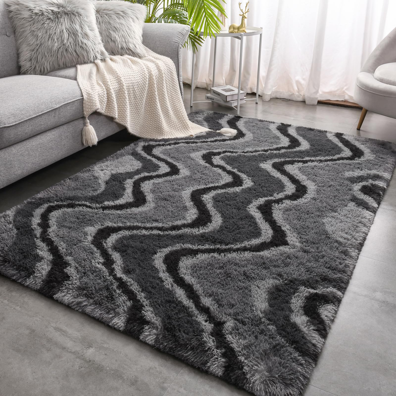 Merelax Soft Modern Indoor Shaggy Area Rug for Bedroom Livingroom Dorm Kids Room Home Decorative, Non-Slip Plush Fluffy Furry Fur Rugs Comfy Nursery Accent Floor Carpet 2x3 Feet, Black