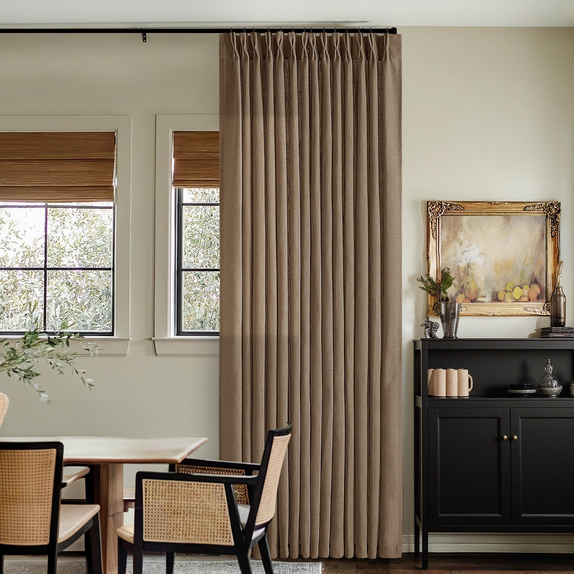 Dutch Cocoa Pinch Pleated Linen Curtains 84 Inches Long 60 Inch Width Linen Blend Light Filtering Window Curtains 84 Inch for Living Room Bedroom Patio Pinch Pleat Drapes Hooks Rings 1 Panel 60Wx84L