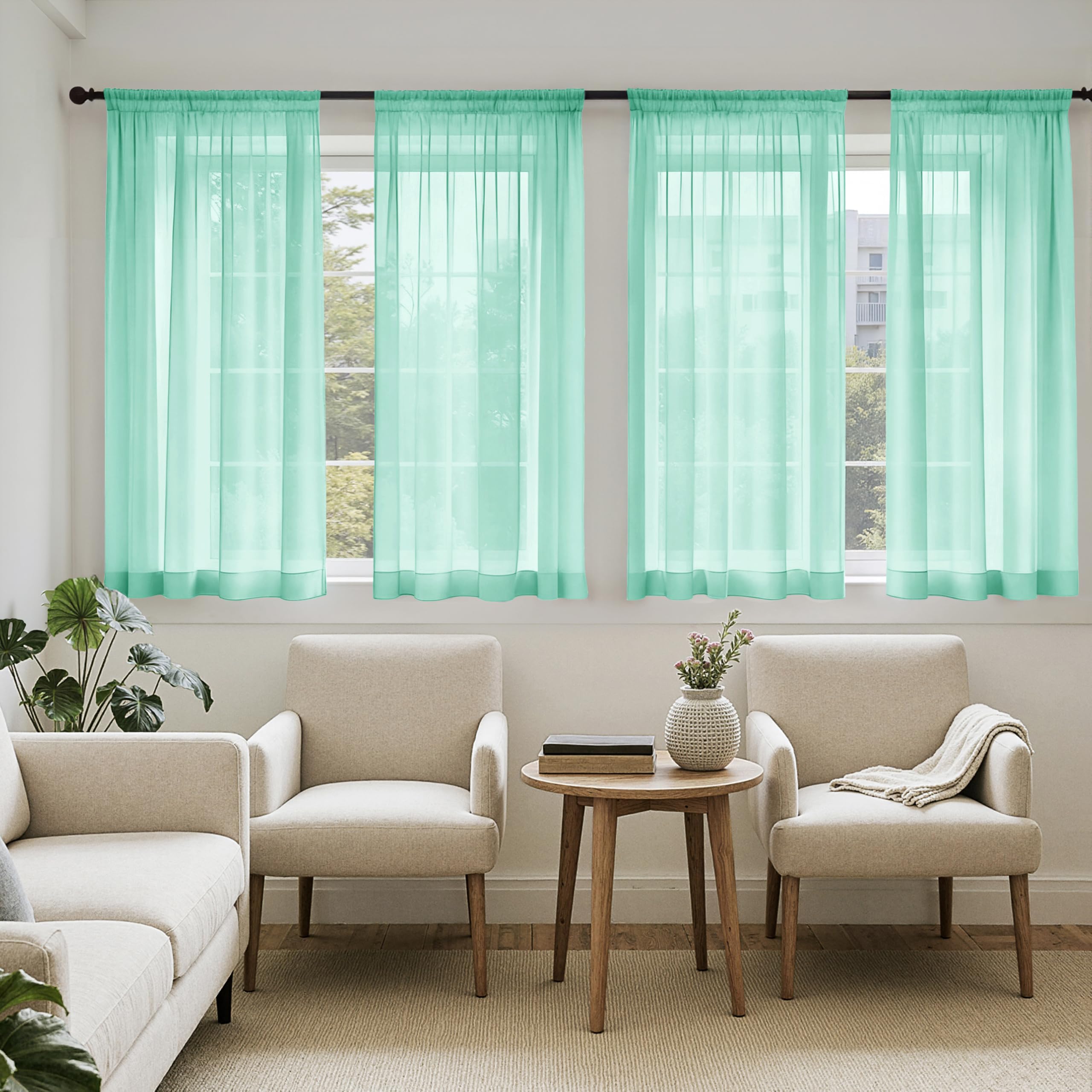 MIULEE Butter Cream Sheer Curtains 96 Inches Long, 4 Panels Set, Rod Pocket Voile Drapes Light Filtering and Semi Transparent, Elegant Window Treatments for Bedroom Living Room,42 x 96 Inches