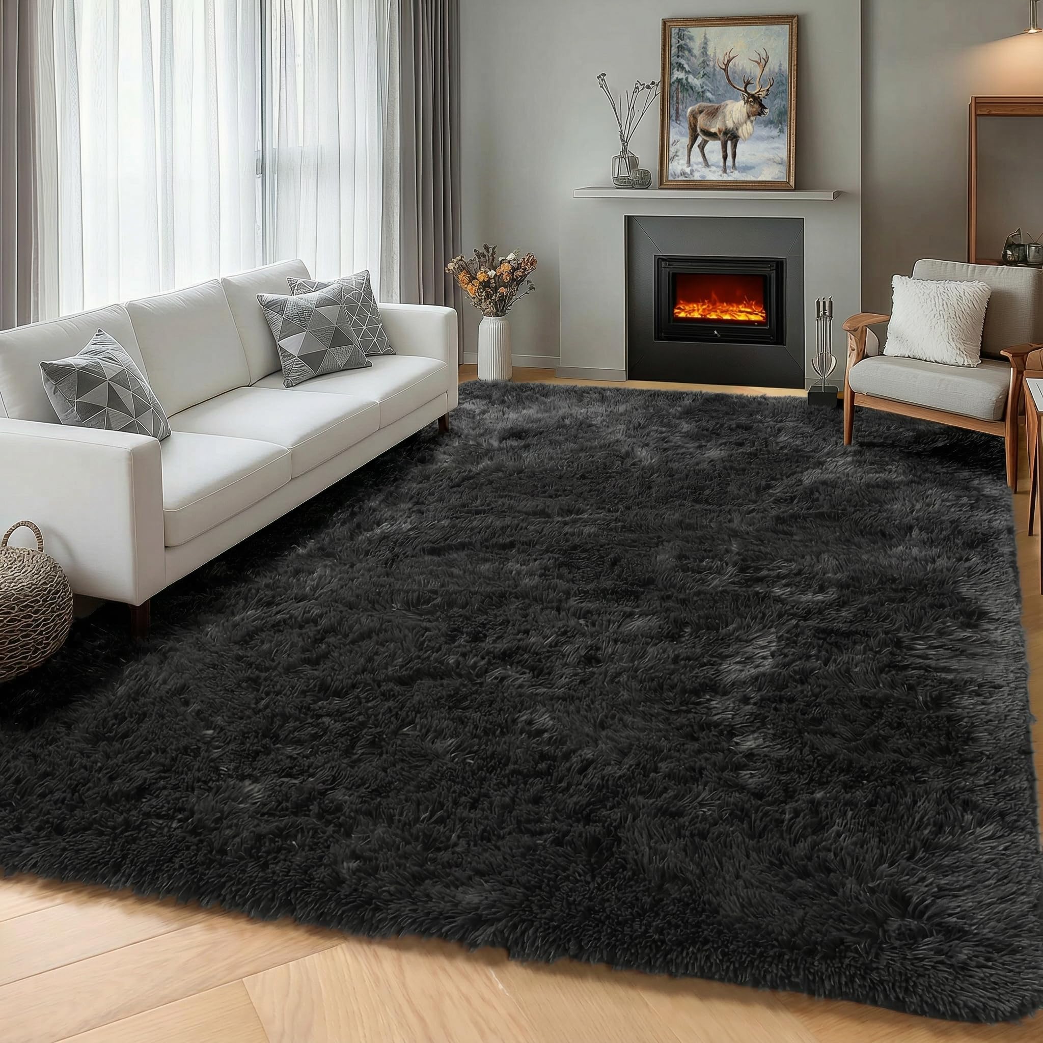 ONASAR Tie-Dyed Dark Grey Round Area Rugs 5ft, Ultra Soft Bedroom Circle Rug for Kids Girls Teen Room, Fluffy Plush Shaggy Carpet Floor Mats for Baby Nursery Living Room Playroom Home Decor