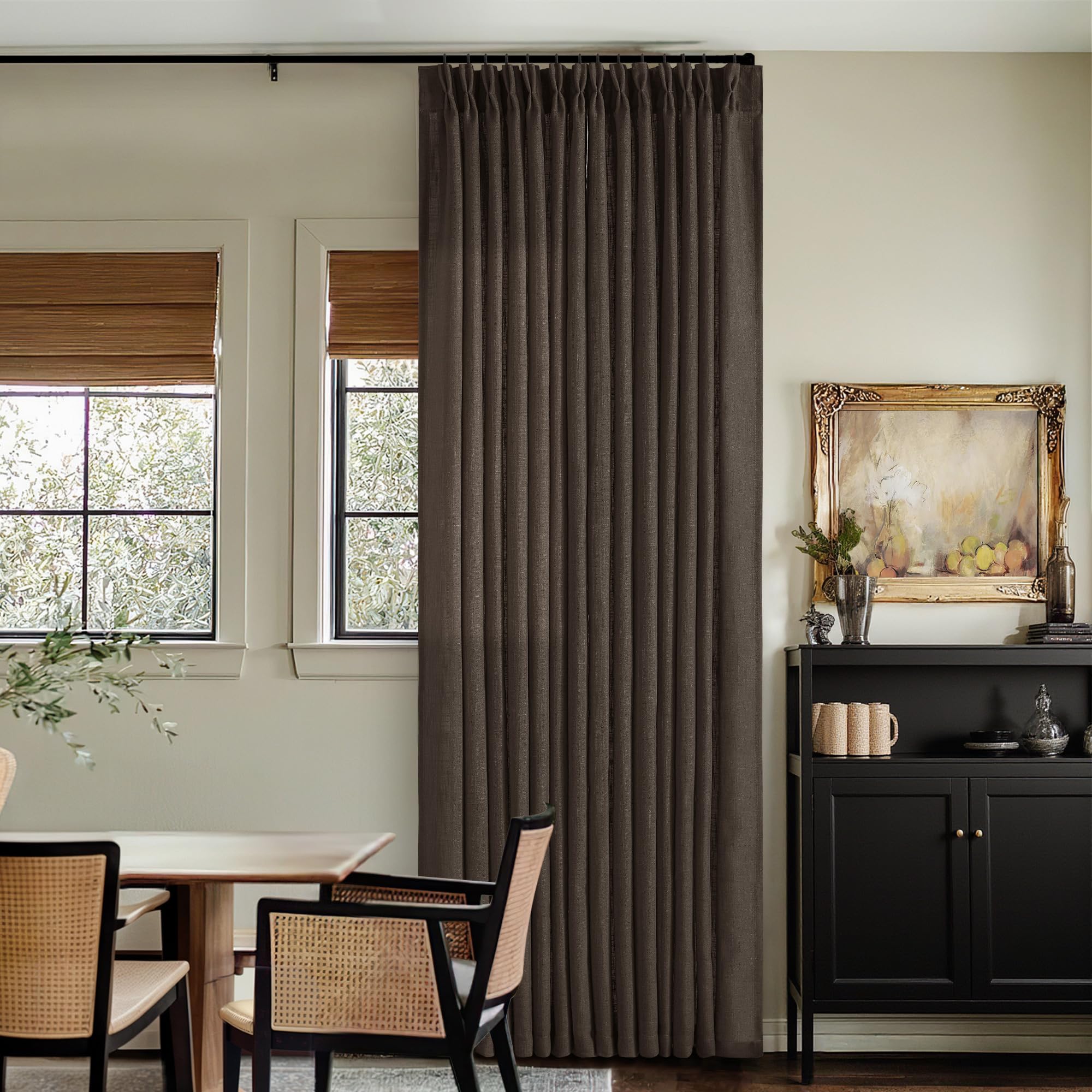 Dutch Cocoa Pinch Pleated Linen Curtains 84 Inches Long 60 Inch Width Linen Blend Light Filtering Window Curtains 84 Inch for Living Room Bedroom Patio Pinch Pleat Drapes Hooks Rings 1 Panel 60Wx84L