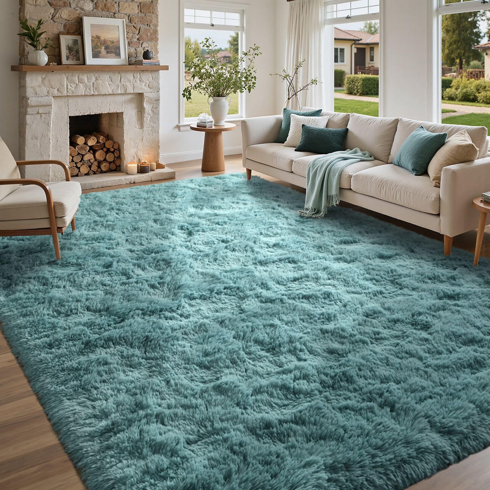 5×7ft Grey Fluffy Tie-Dyed Rug, Soft Shag Carpet for Home Decor