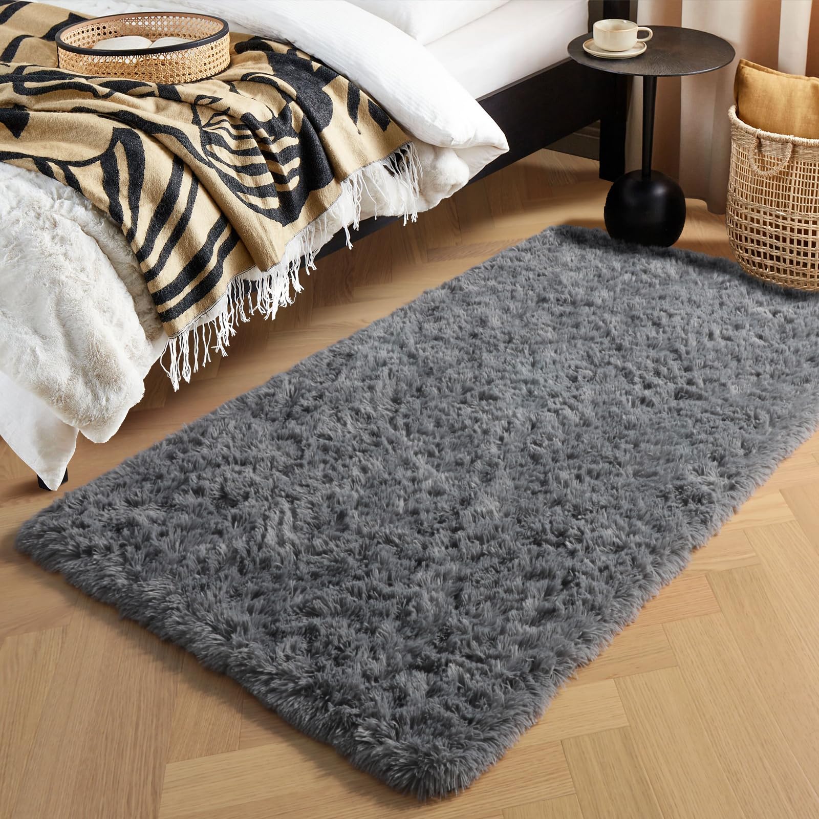 PAGISOFE Abstract Soft Shaggy Rugs for Living Room 5x8 Ft,Tie-Dyed Grey Fluffy Rugs for Kids Room Furry Carpets for Bedroom Room Decor Aesthetic Large Shag Carpet for Boys Girls Dorm Nursery