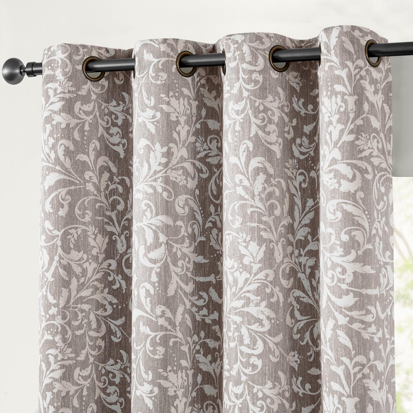 jinchan Vintage Curtains 84 Inch Long Cream Scroll Floral Dusty Blue Curtians for Living Room Bedroom Room Darkenign Drapes Thermal Insulated Classic Traditional Privacy Grommet Top 2 Panels