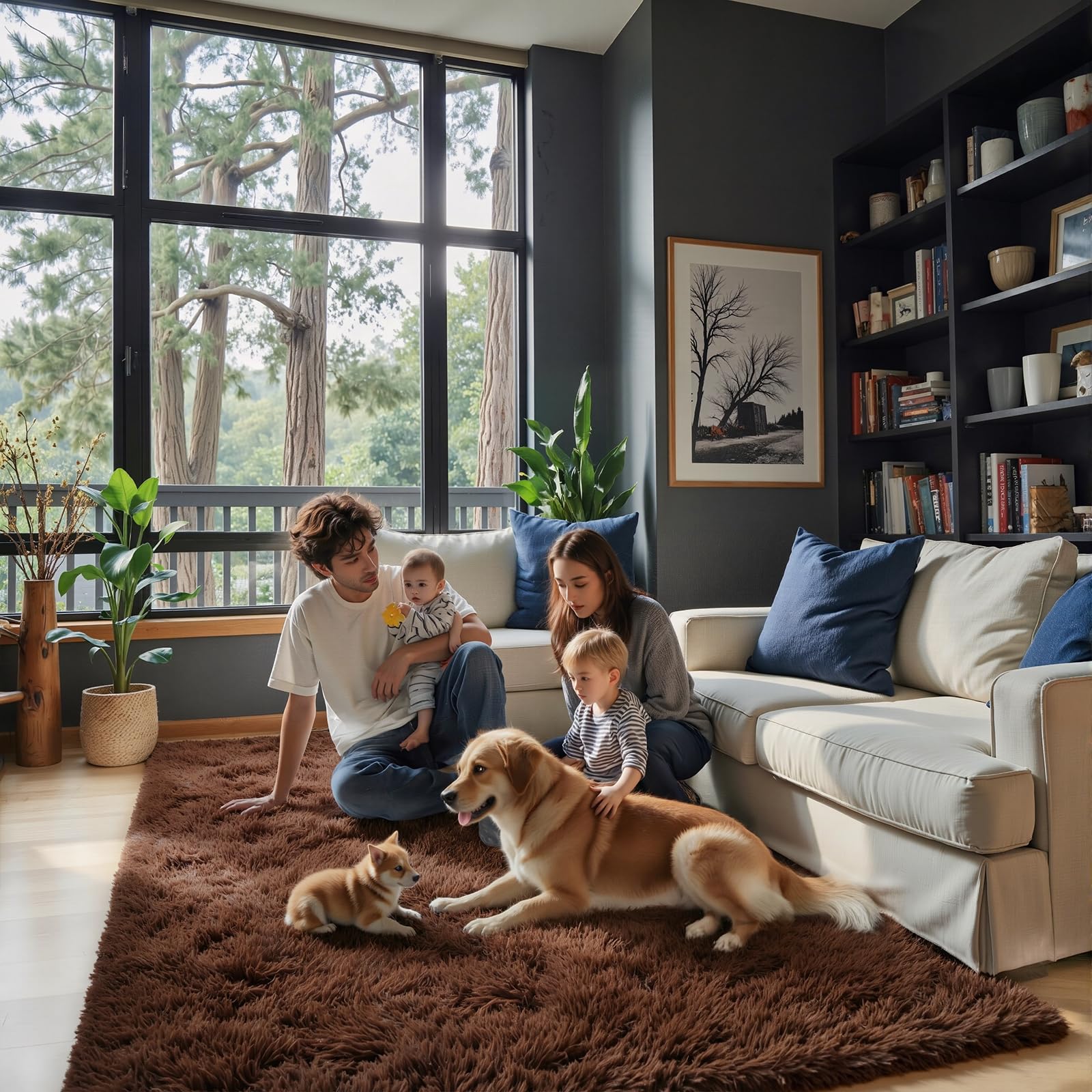 8x10 Area Rugs for Living Room Bedroom Fluffy, Large Area Rug Shag Shaggy Carpet Soft Plush Furry Bedside Rug, Area Rugs for Home Decor(8 x 10, Dark Blue Tie-Dyed)