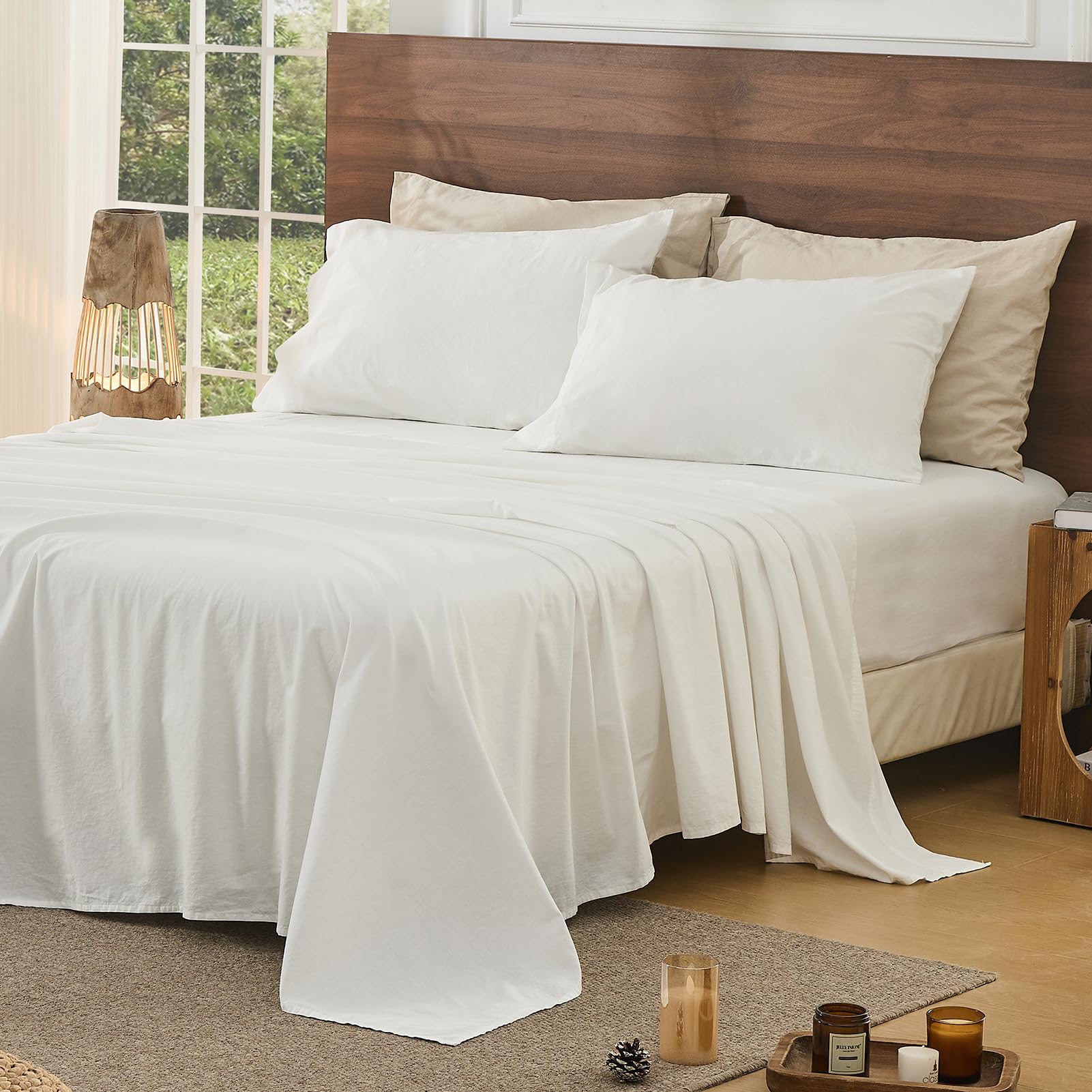 Bedlifes 100% French Pure Linen Sheets Queen Size Breathable and Cooling Flax Sheet Set Soft Durable and Moisture Wicking 16 Inch Deep Pocket-4 Piece(Queen,Linen)