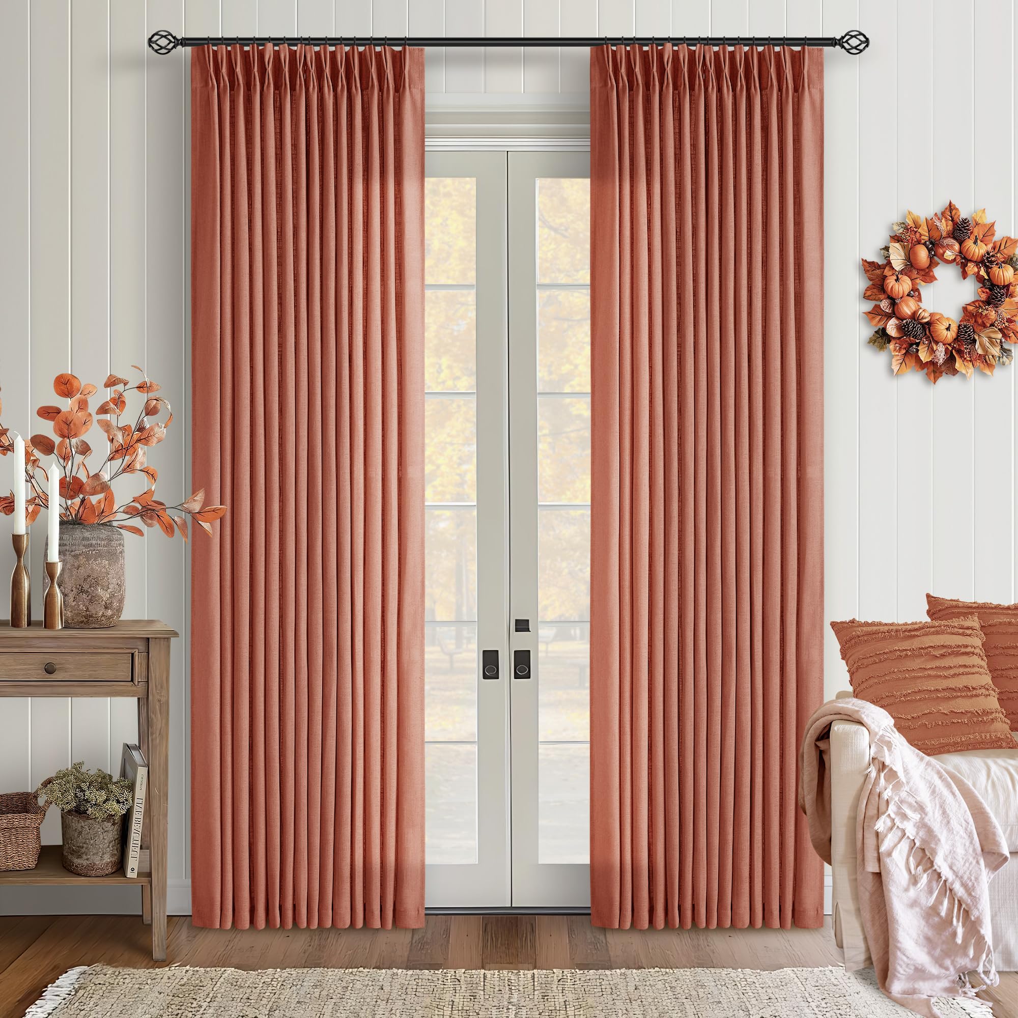 Dutch Cocoa Pinch Pleated Linen Curtains 84 Inches Long 60 Inch Width Linen Blend Light Filtering Window Curtains 84 Inch for Living Room Bedroom Patio Pinch Pleat Drapes Hooks Rings 1 Panel 60Wx84L