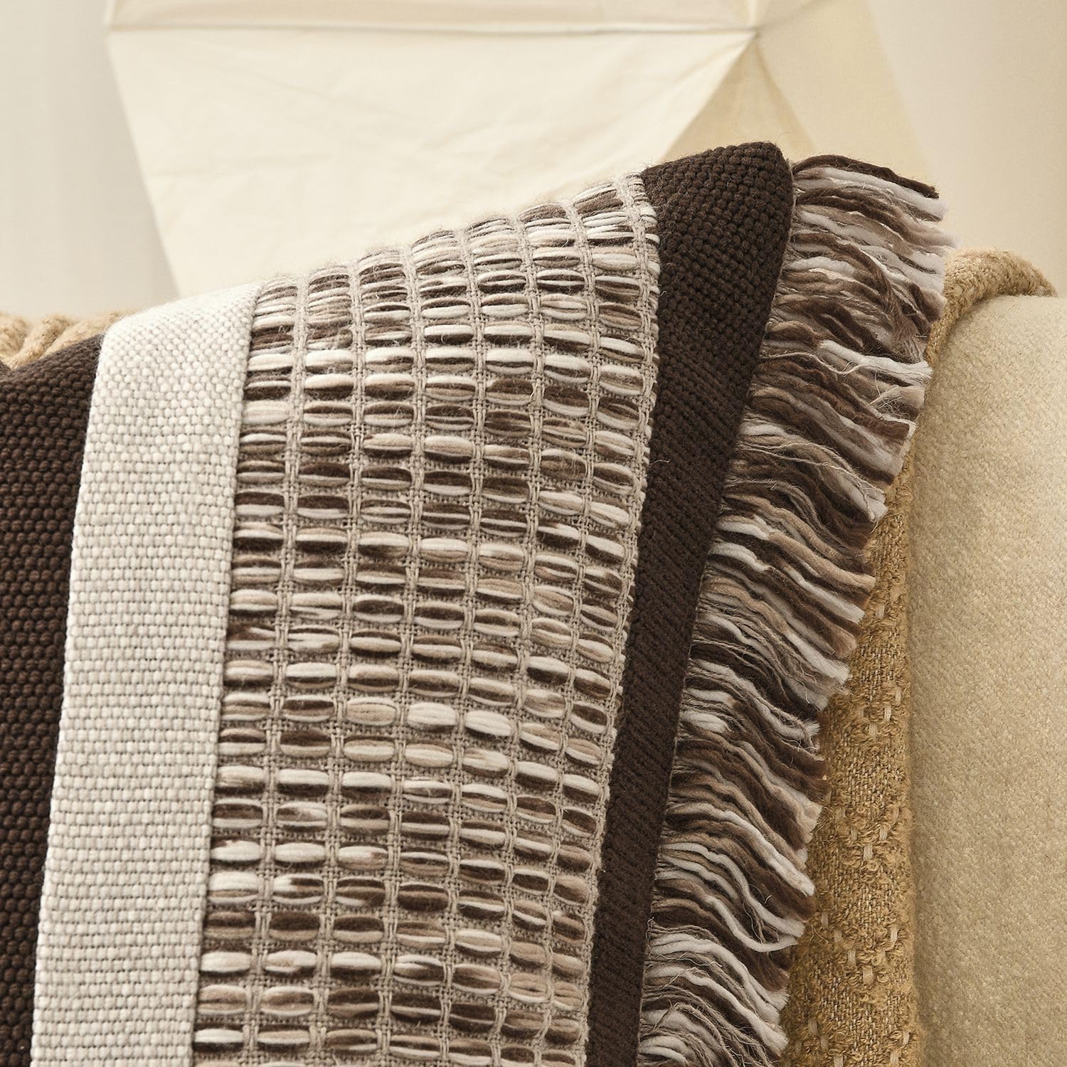 Dark Brown Tassel Decorative Throw Pillow Cover 20x20 Square Woven Textured Farmhouse Pillows Cushion Cases for Couch Bed Sofa Living Room Decor (Pack of 1)