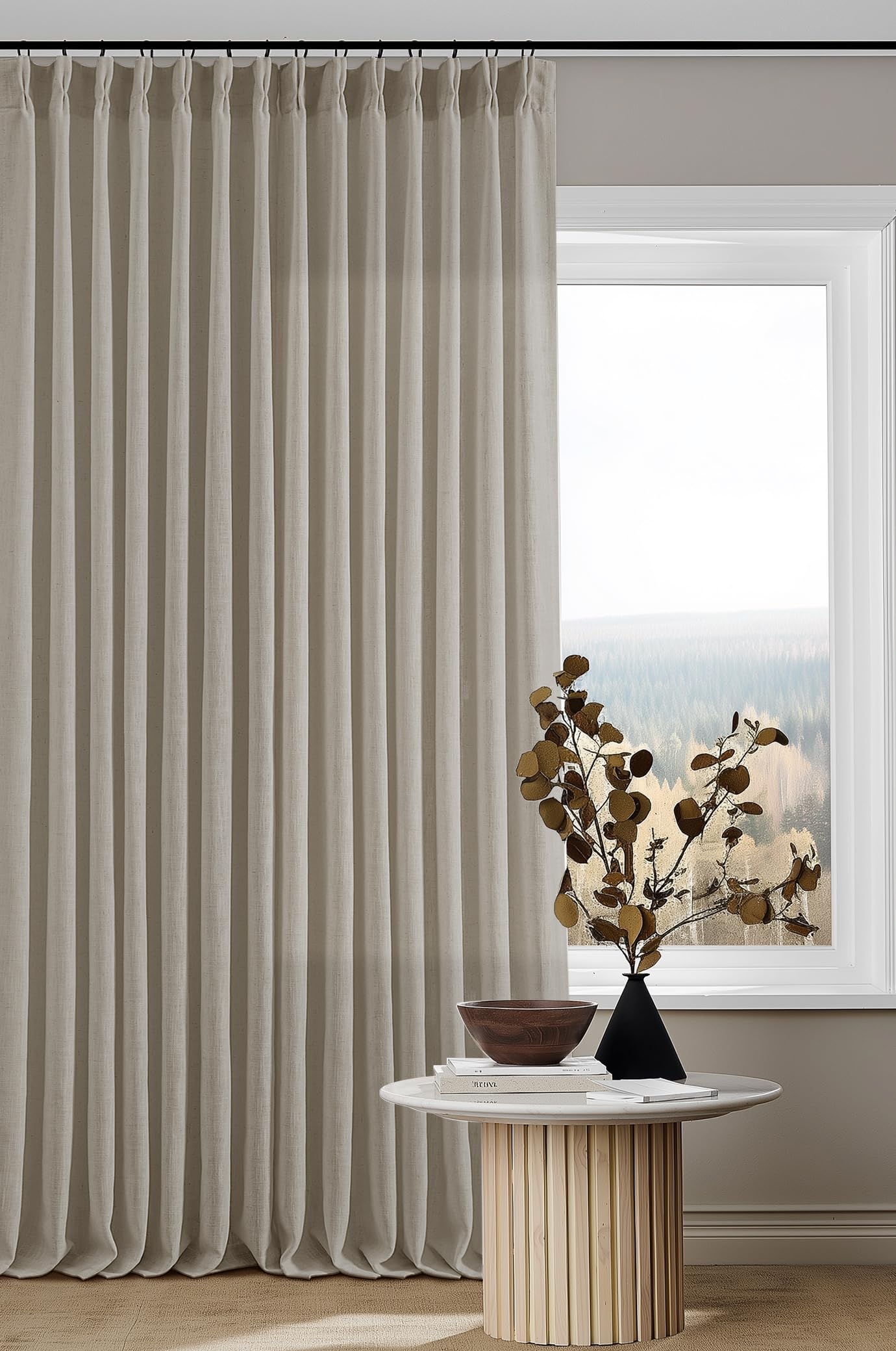 Dutch Cocoa Pinch Pleated Linen Curtains 84 Inches Long 60 Inch Width Linen Blend Light Filtering Window Curtains 84 Inch for Living Room Bedroom Patio Pinch Pleat Drapes Hooks Rings 1 Panel 60Wx84L