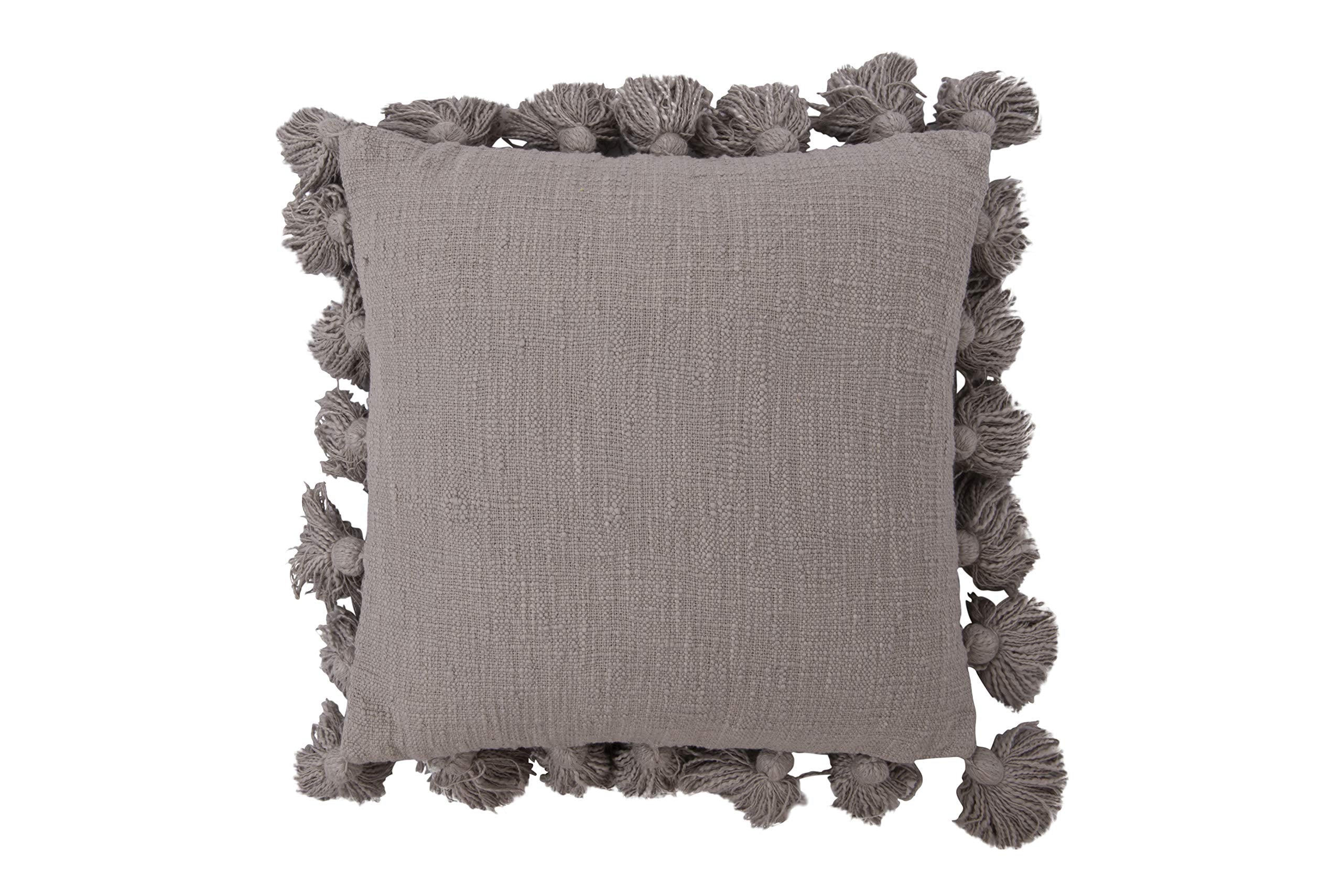 Creative Co-Op Woven Cotton Slub Pillow with Tassels, Cream