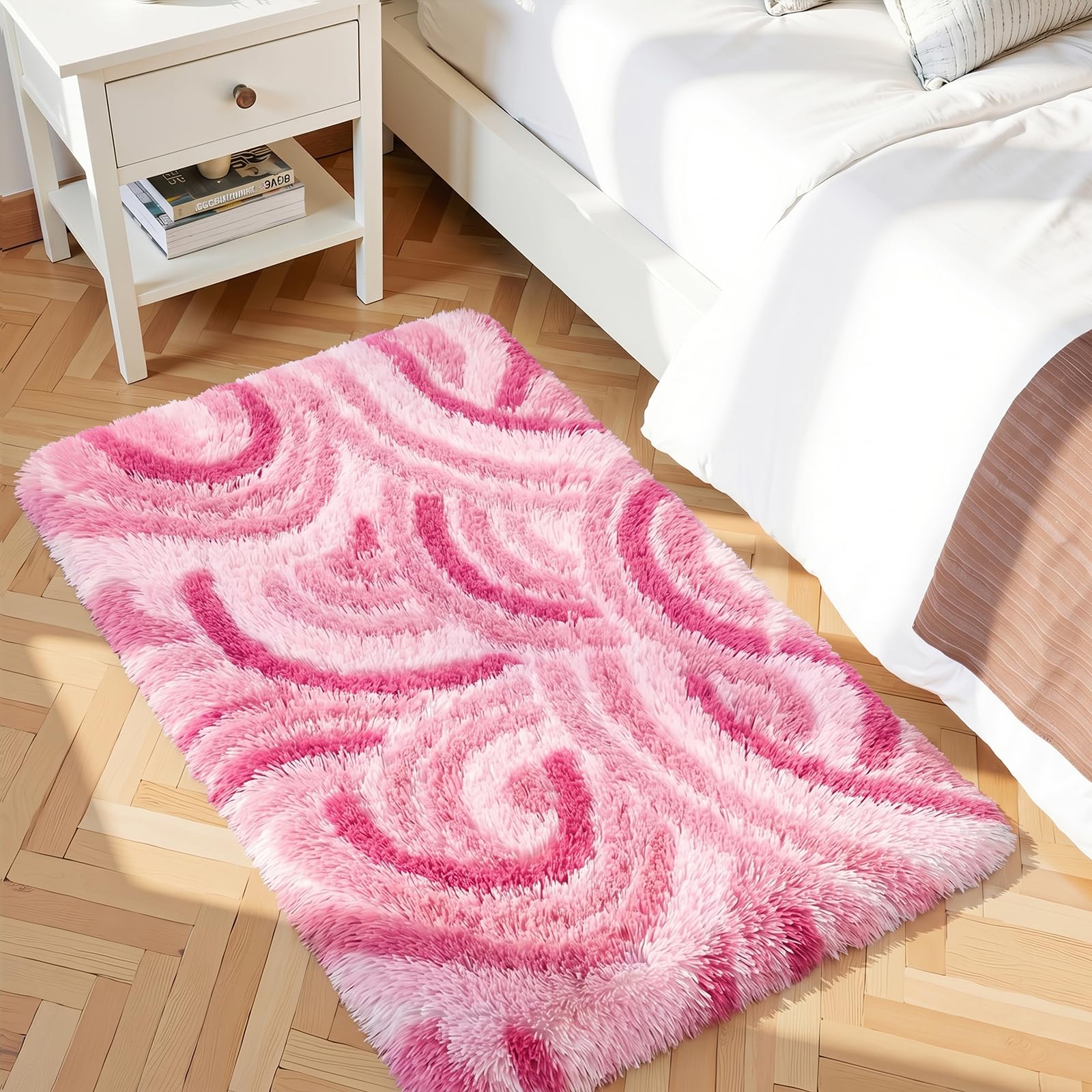 Fluffy Circle Rug for Bedroom Girls,4ft Round Area Rug for Girls Room Decor Aesthetic,Soft Plush Shaggy Fuzzy Carpet for Kids Room, Nursery, Preppy Dorm,Playroom Home Decor