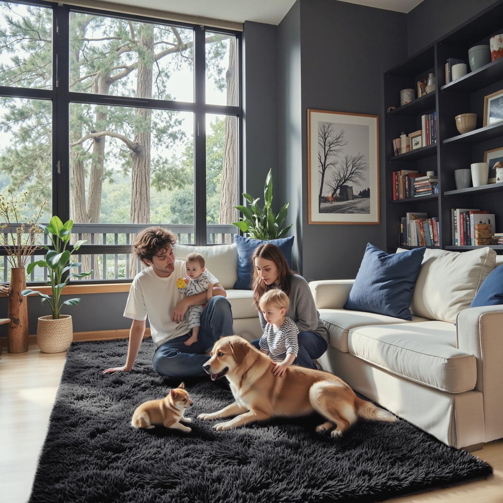 8x10 Area Rugs for Living Room Bedroom Fluffy, Large Area Rug Shag Shaggy Carpet Soft Plush Furry Bedside Rug, Area Rugs for Home Decor(8 x 10, Dark Blue Tie-Dyed)