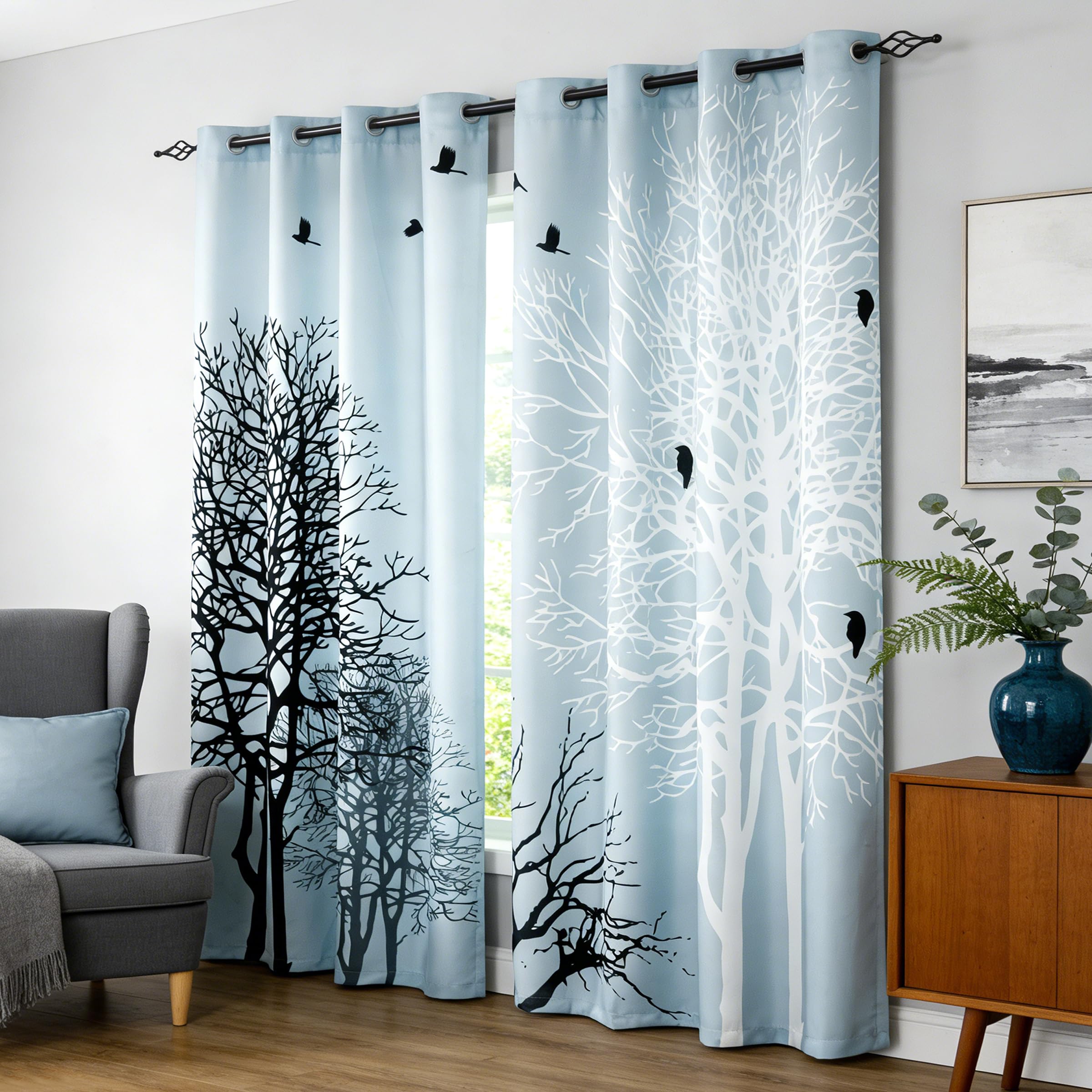 SUBRTEX Light Flitering Curtains 52Wx84L, Room Darkening Vibrant Floral Drapes, 50% Blackout, Semi Sheer Boho Farmhouse Curtains for Living Room, Brown