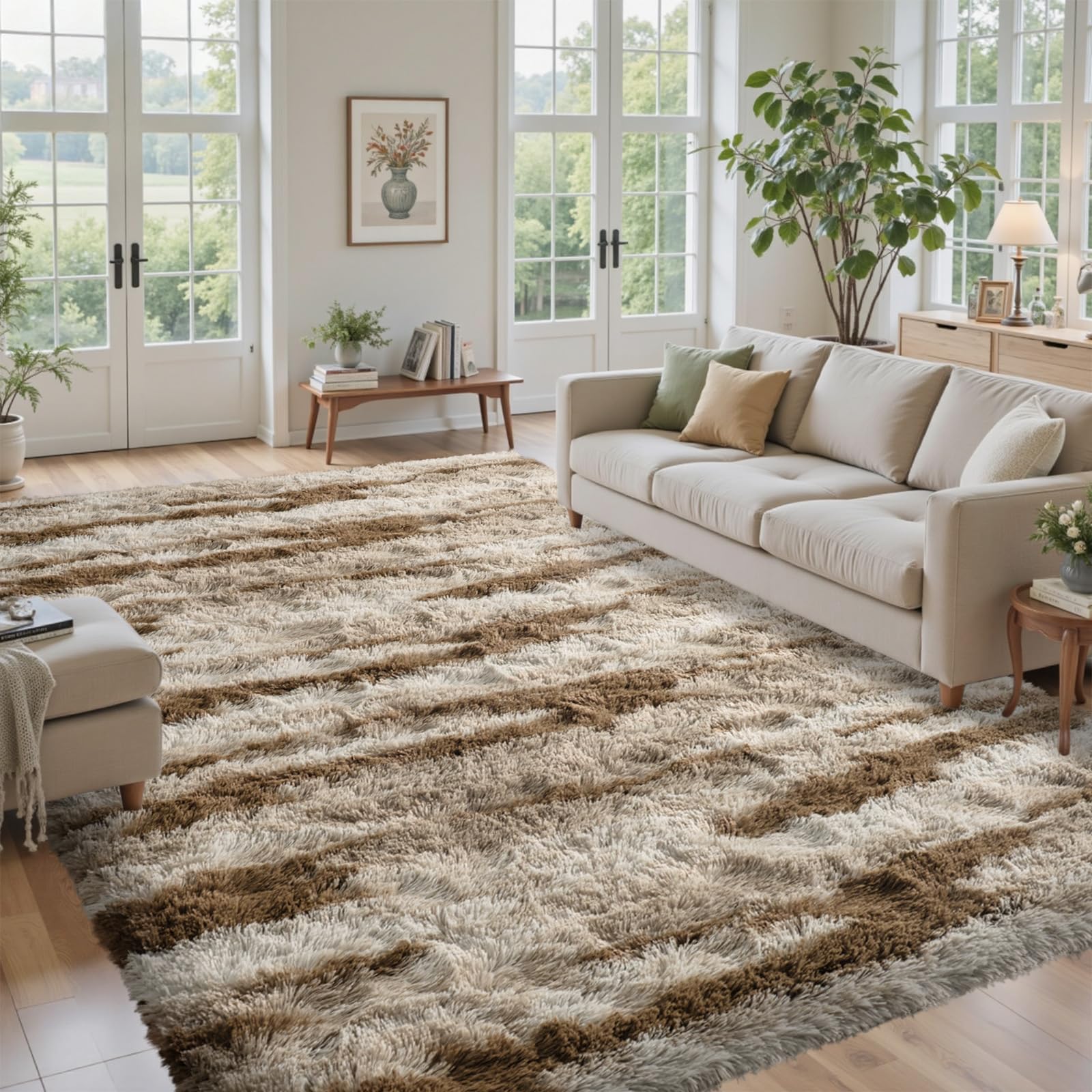 5×7ft Grey Fluffy Tie-Dyed Rug, Soft Shag Carpet for Home Decor