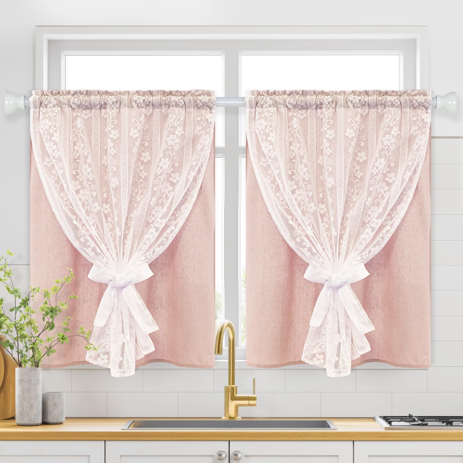 2-Panel 52×84" Beige Linen Curtains, Boho Farmhouse Window Drapes