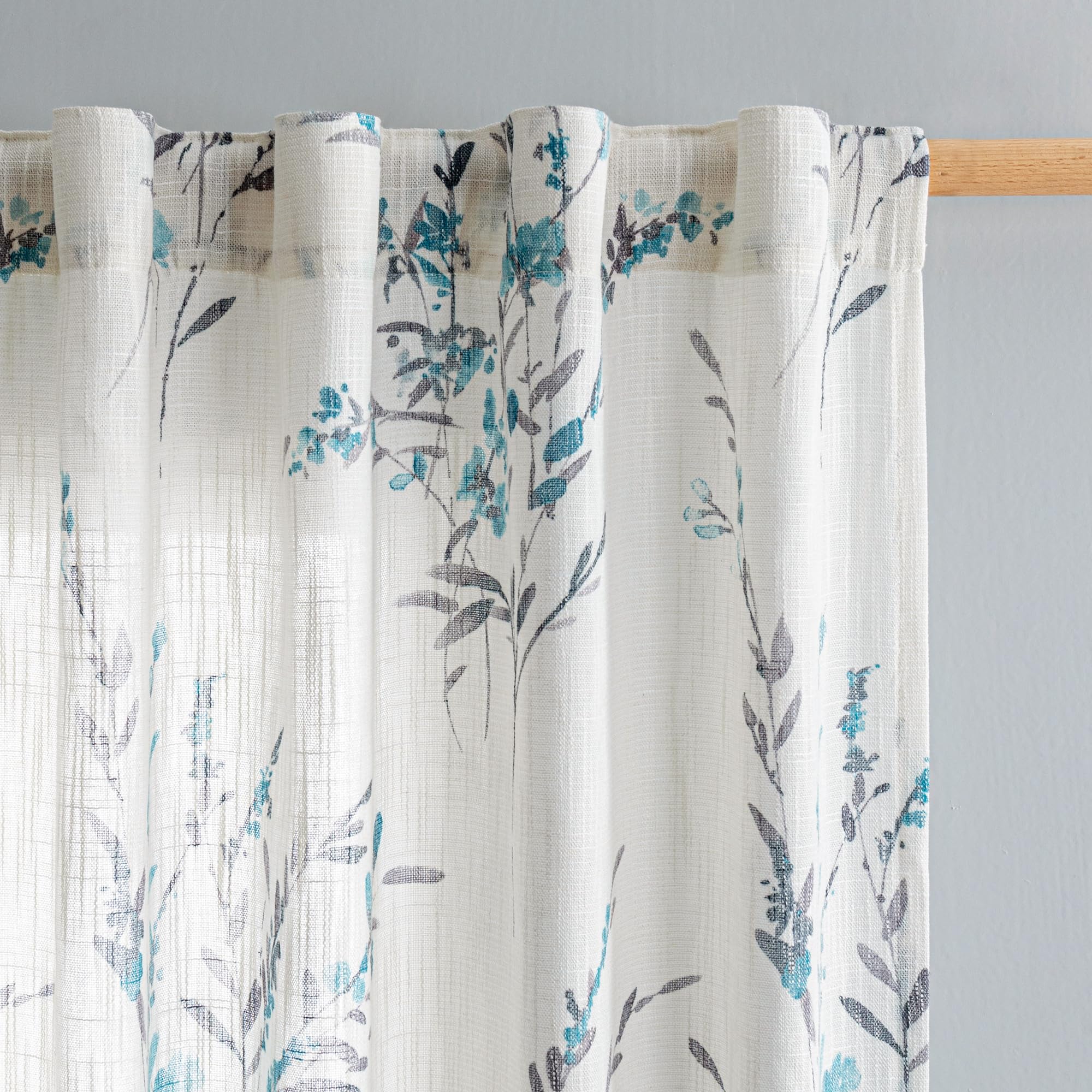 MYSKY HOME Ceiling Curtains for Living Room, Farmhouse Style Lines Printed Curtains 95 Inches Long Semi Sheer Drapes for Living Room, Modern Style Room Divider Curtains, 50"x95", Khaki, 2 PCs