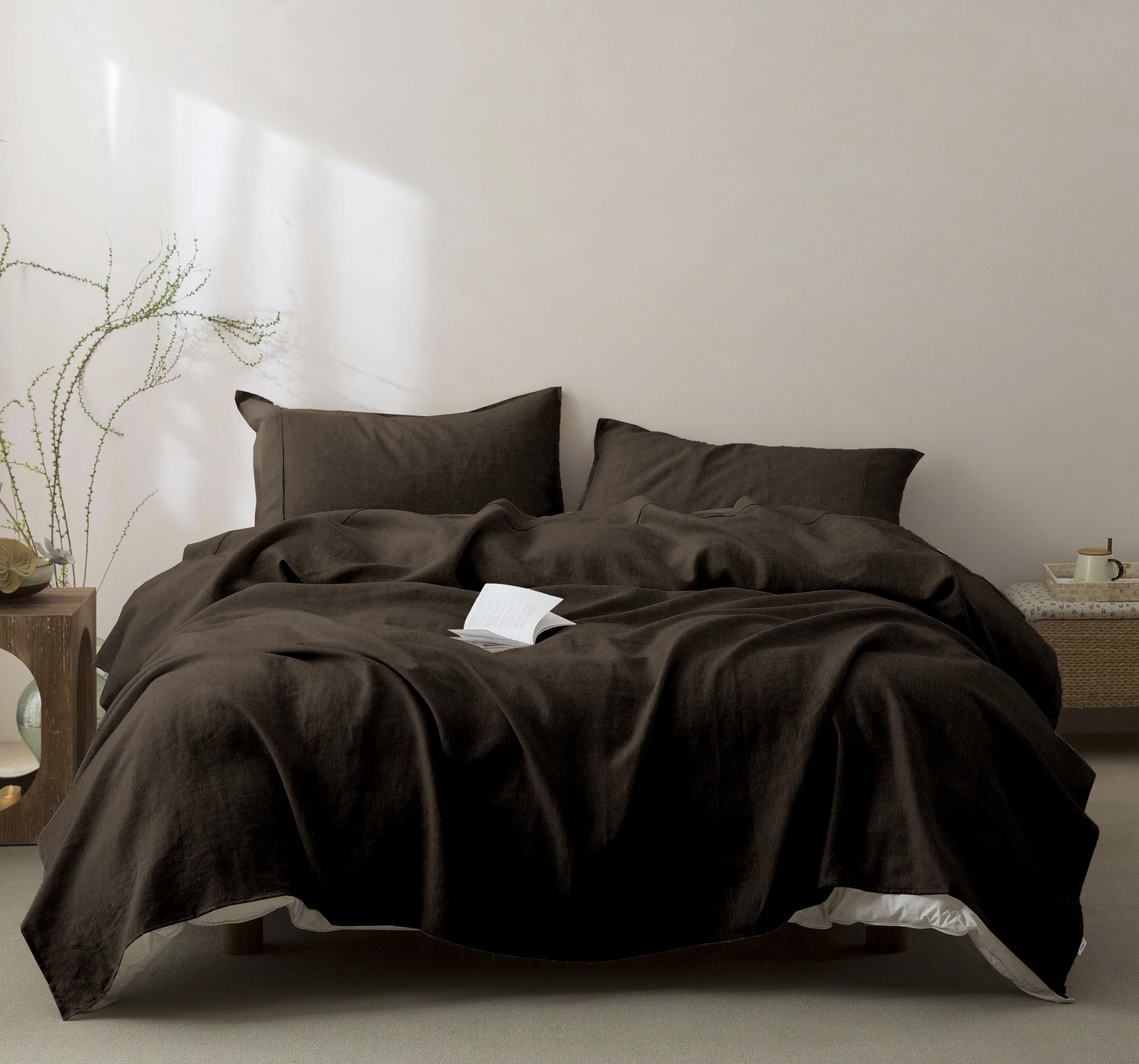 Talasily 100% French Pure Linen Sheets Set Queen Size,Oeko-TEX Certified Bedding, All-Season Breathable for Hot Sleepers,16 Inch Deep Pocket Machine Washable 4-Piece (Natural Linen)