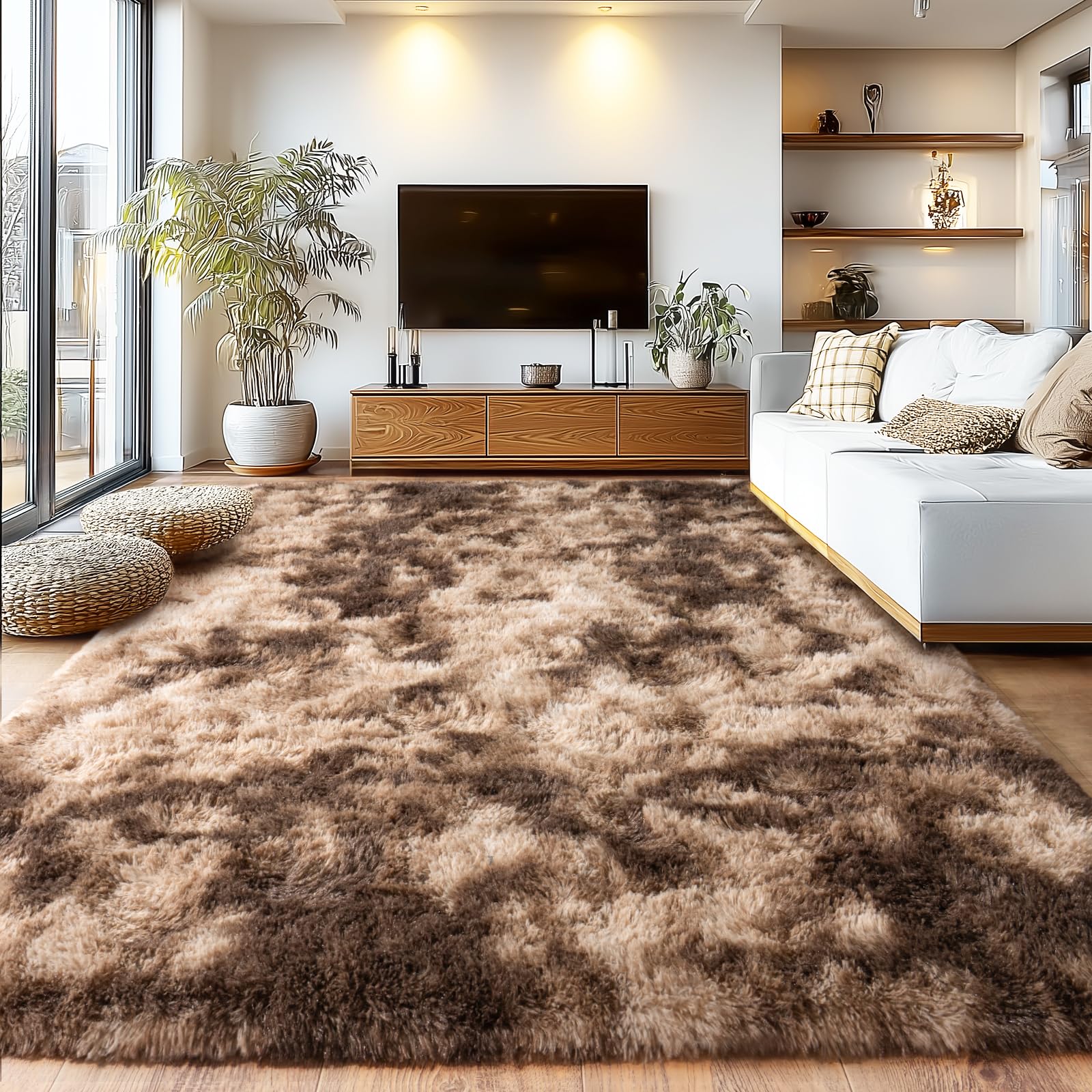 Shaggy Area Rugs, Fuzzy Rugs for Living Room, Soft Nursery Area Rug for Girls, Tie Dye Black Gray Plush Area Rugs Non Slip, Fluffy Rug Carpet 8x10ft