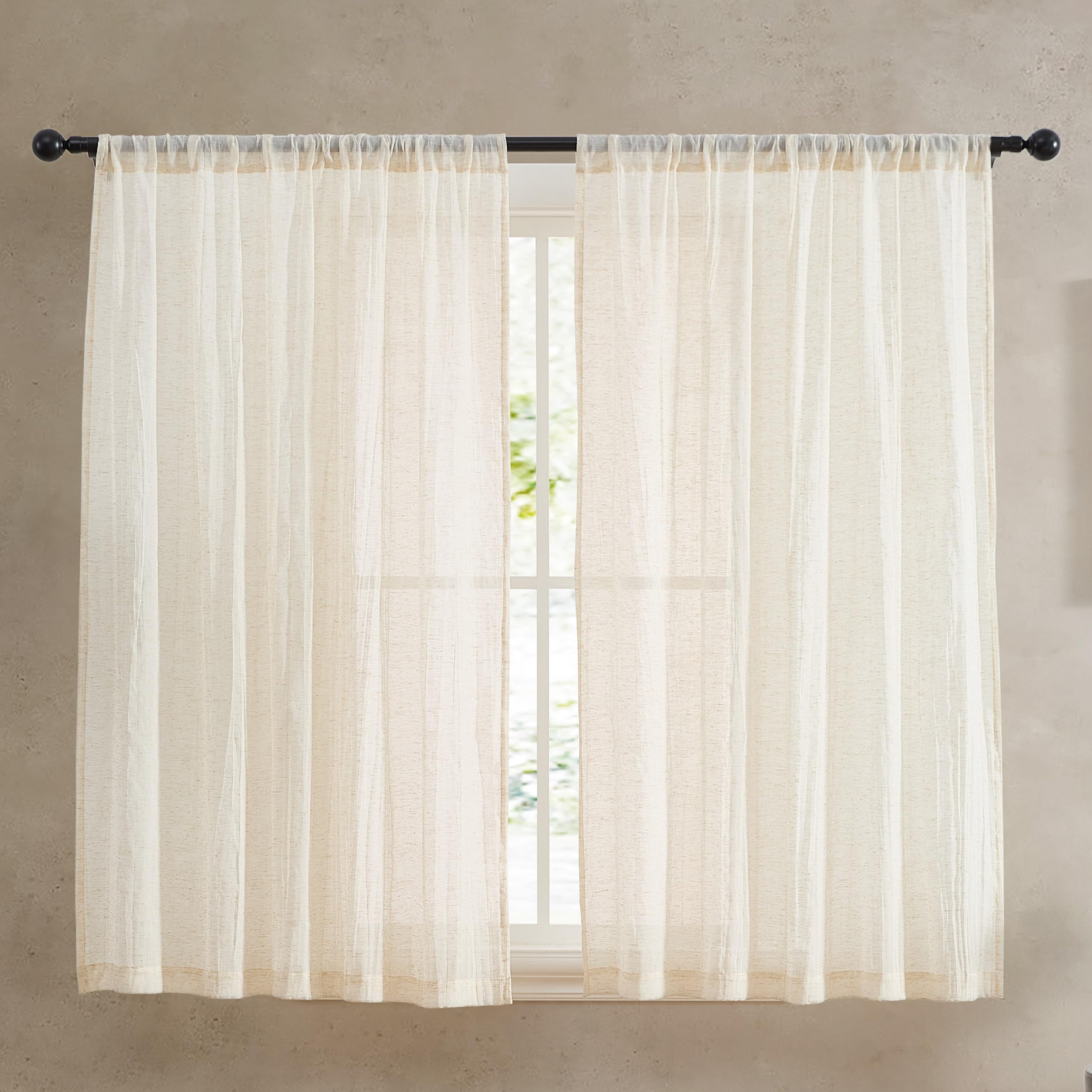 French Connection - Charter Crushed, Window Curtain, Set of 2 Panels, Semi Sheer, Modern Home Decor, Drapes for Living Room, Dining Room, Bedroom, Dorm, Measures 50" x 108", Natural