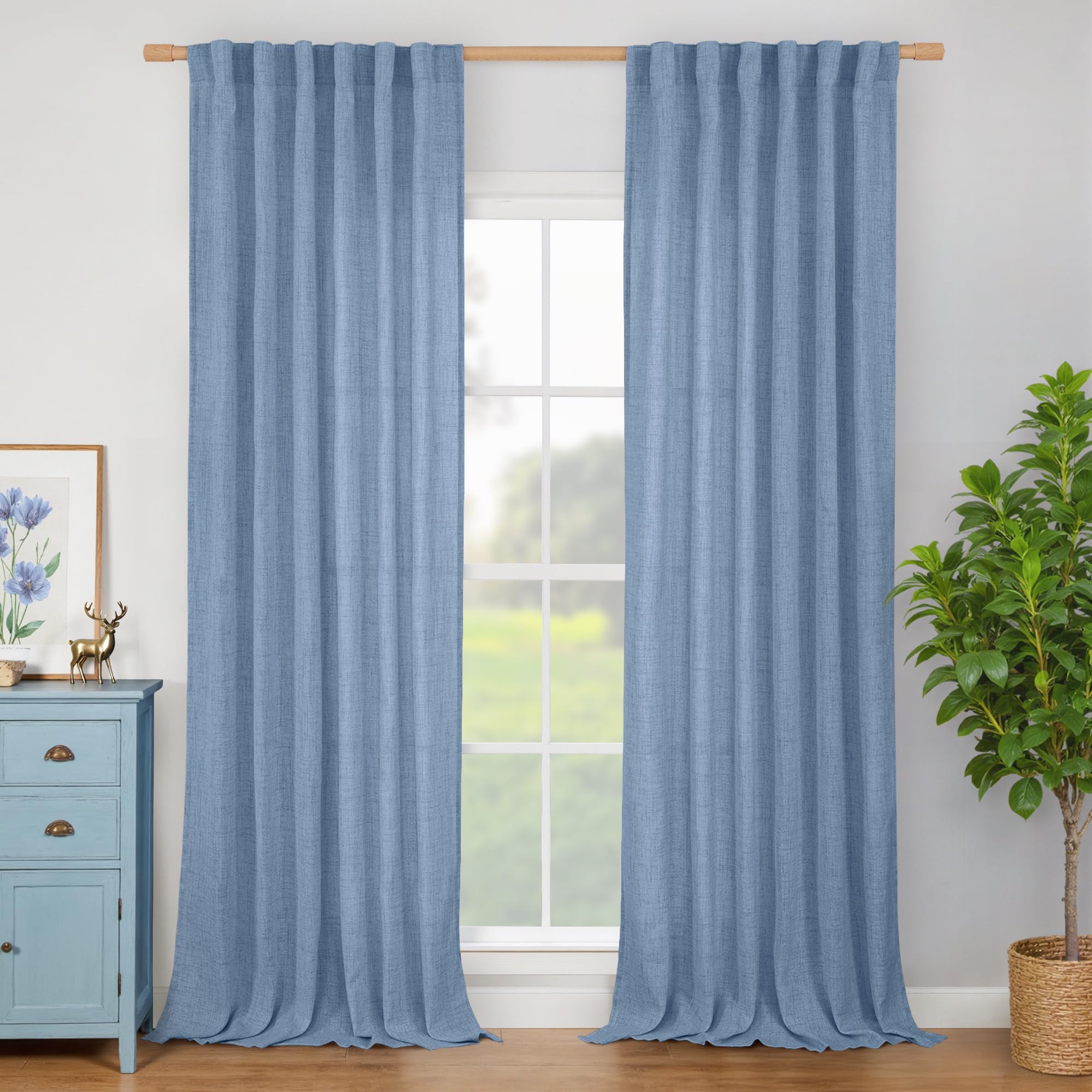 BGment Natural Linen Semi Sheer Curtains 96 Inch Length 2 Panels for Living Room, Beige Light Filtering Window Drapes with Rod Pocket Back Tab Extre Long for Dining Bedroom, 52 X 96 Inch