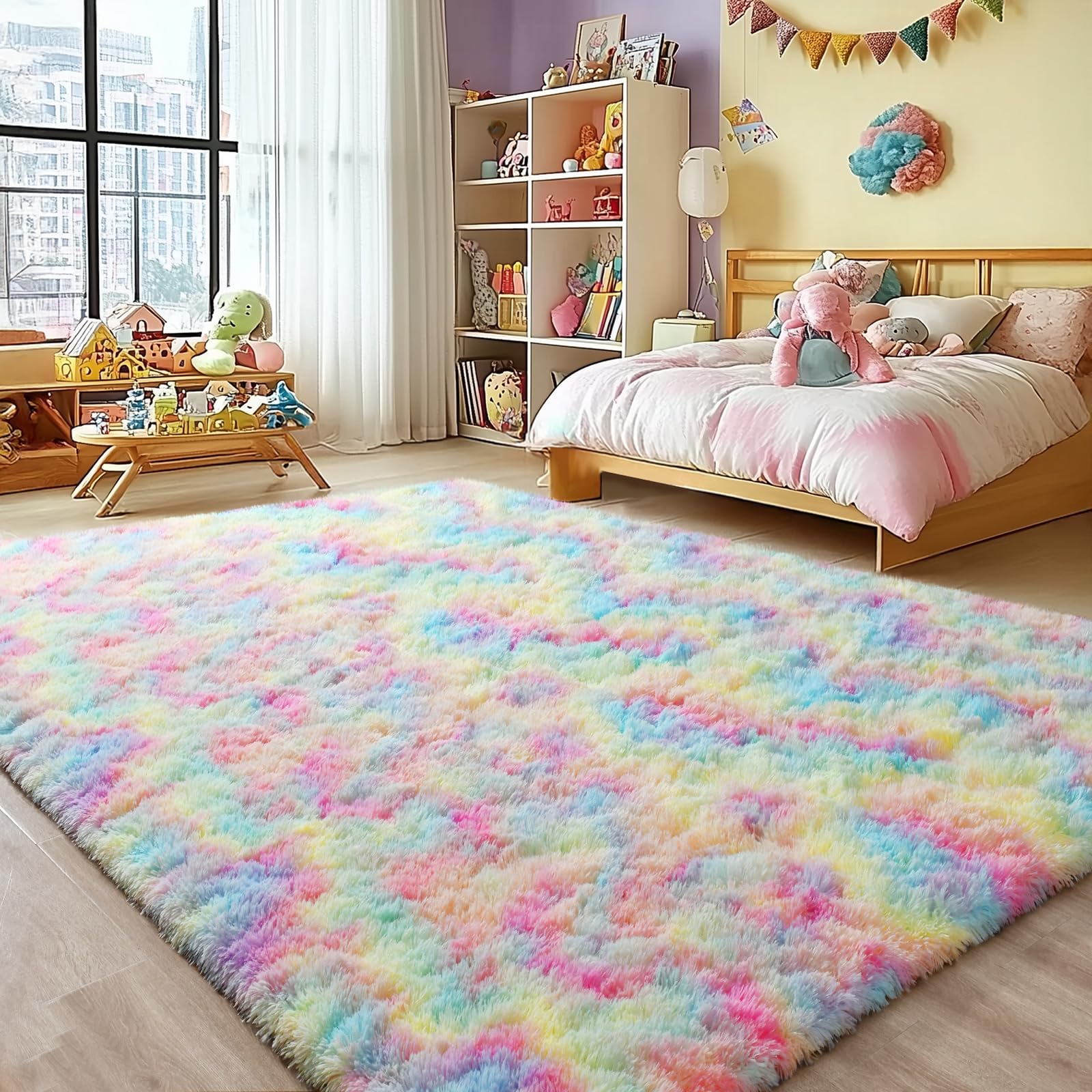Merelax Soft Modern Indoor Shaggy Area Rug for Bedroom Livingroom Dorm Kids Room Home Decorative, Non-Slip Plush Fluffy Furry Fur Rugs Comfy Nursery Accent Floor Carpet 2x3 Feet, Black