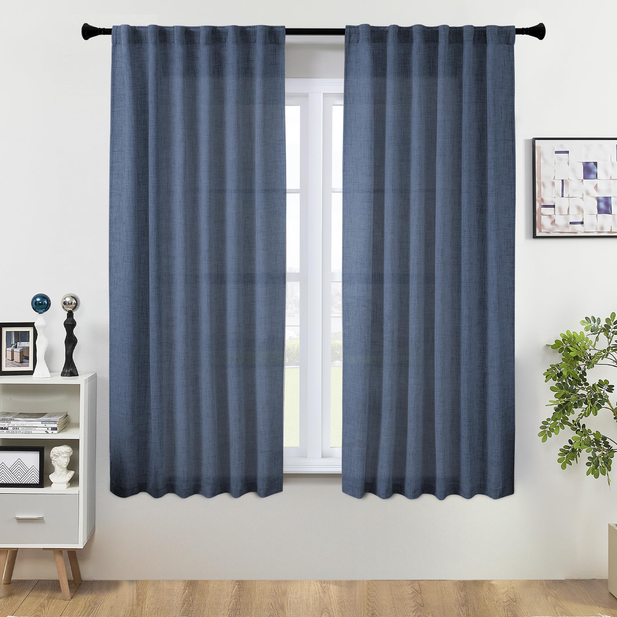 Natural Linen Back Tab Curtains 92 inch Long 2 Panels Set for Living Room Semi Sheer Light Filtering Window Drape Neutral Country Farmhouse Boho Curtains for Bedroom Cream Beige