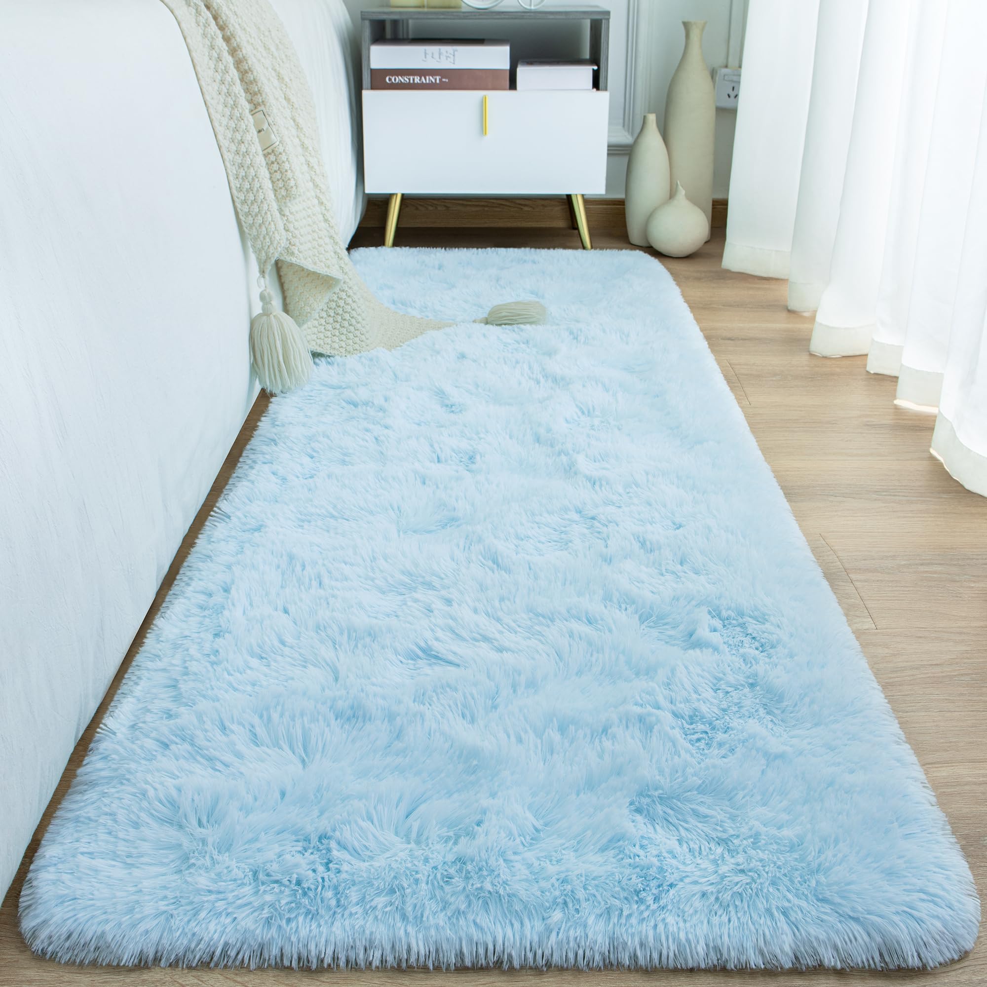 Ultra Soft Fluffy Rugs for Bedroom 4x6 Feet, Shag Area Rugs for Living Room, Large Comfy Furry Rug for Boys Kids Baby Room Decor, Non Slip Nursery Rug Modern Indoor Fuzzy Floor Carpet, Light Blue