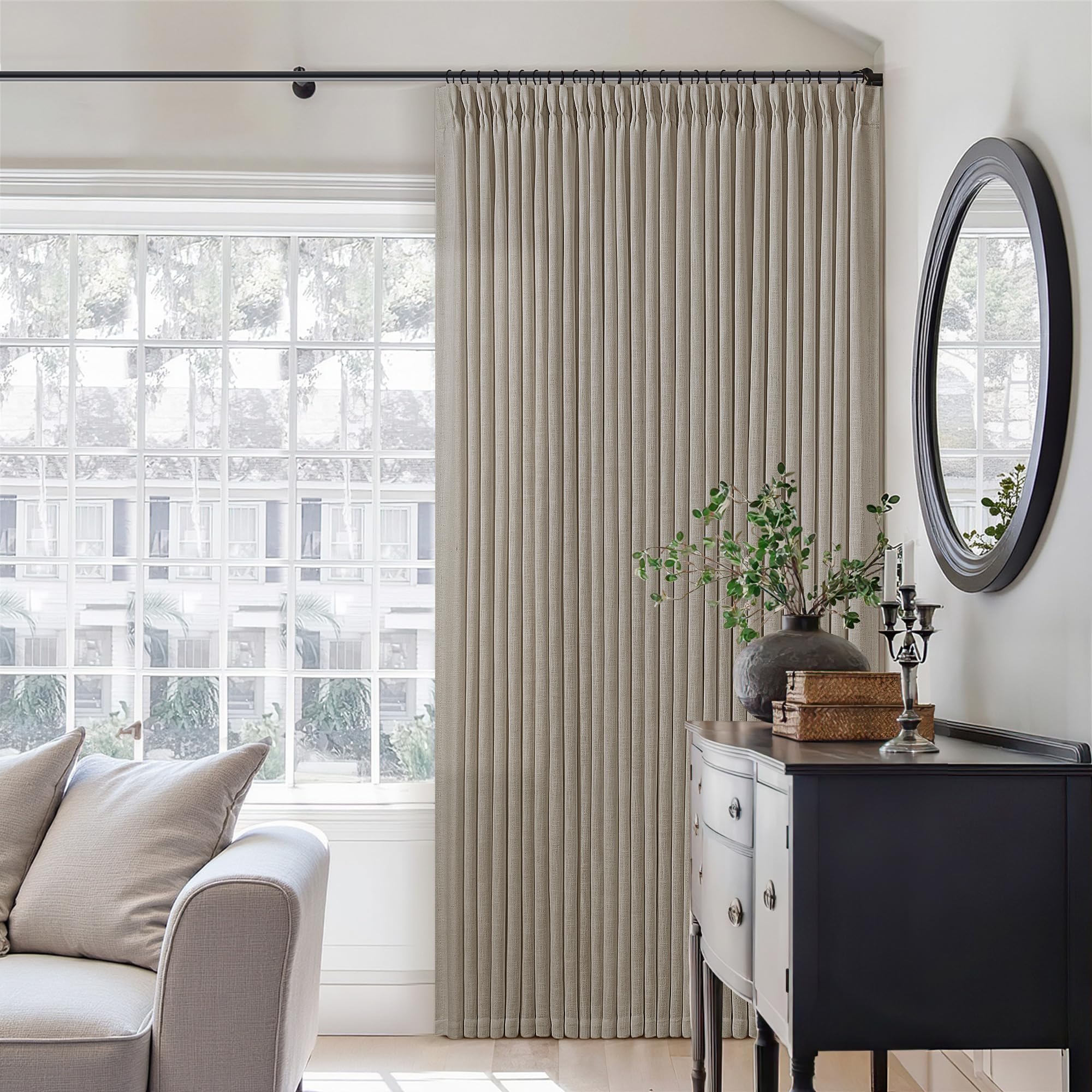 Dutch Cocoa Pinch Pleated Linen Curtains 84 Inches Long 60 Inch Width Linen Blend Light Filtering Window Curtains 84 Inch for Living Room Bedroom Patio Pinch Pleat Drapes Hooks Rings 1 Panel 60Wx84L