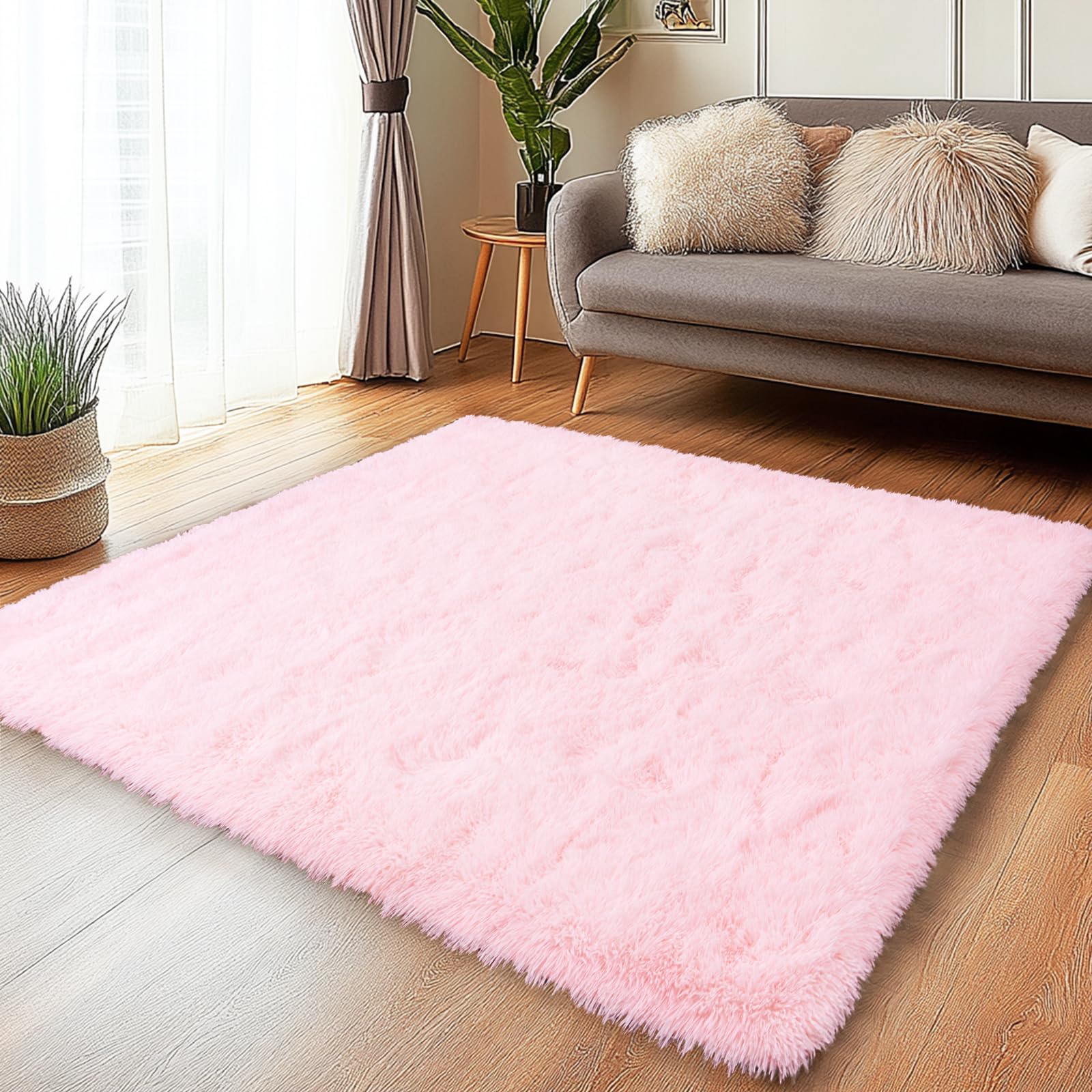 Tie-Dyed Grey Rugs for Bedroom 5x7 ft - Ultra Soft Faux Fur Area Rug - Plush Non-Slip Shaggy Carpet for Living Room, Cozy Fluffy Rug for Kids Boys Girls Dorm Nursery Room, High Pile Floor Carpet