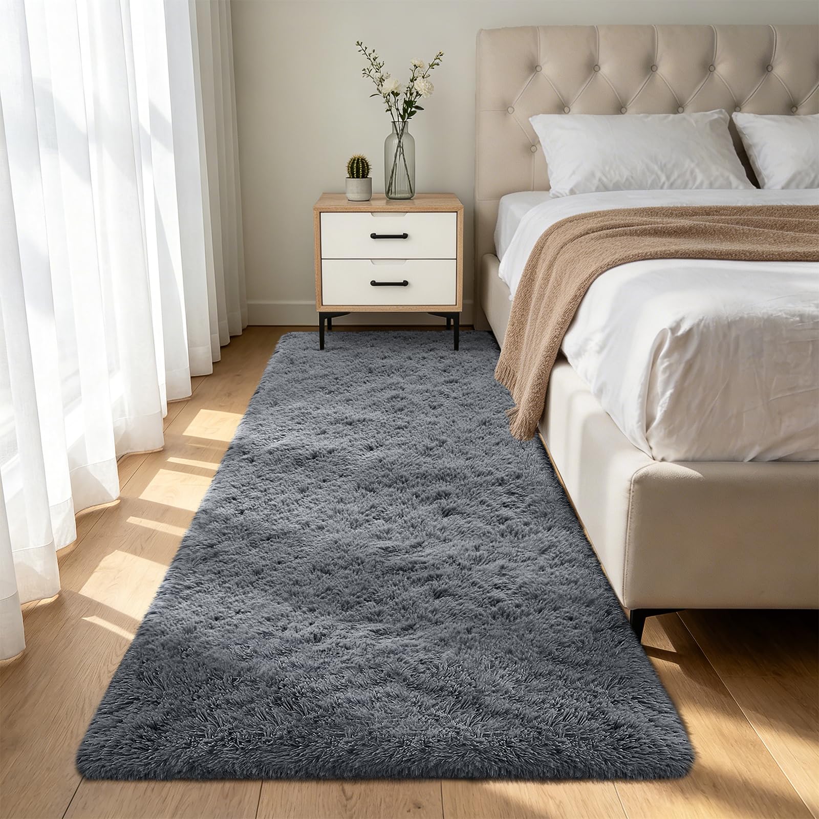 Shag Area Rugs for Bedroom Living Room,8X10 Ultra Soft Fluffy Area Rugs for Dorm, Indoor Carpet Nursery Rugs for Kids Girls Room Home Decor,Tie-Dye Grey